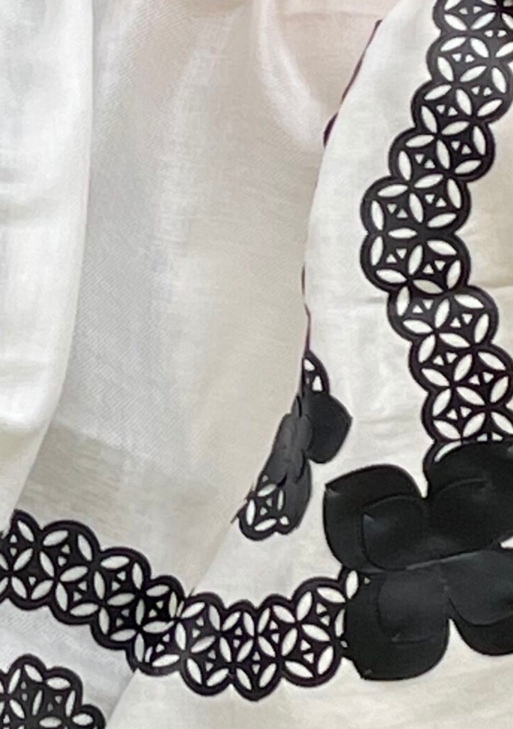 Ivory Modal Scarf with a Lasercut Black Faux Leather Appliqu̩ in a Scalloped Design