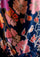 Hibiscus Floral Print Modal and Silk Scarf with a Scalloped Navy Blue Lace Border