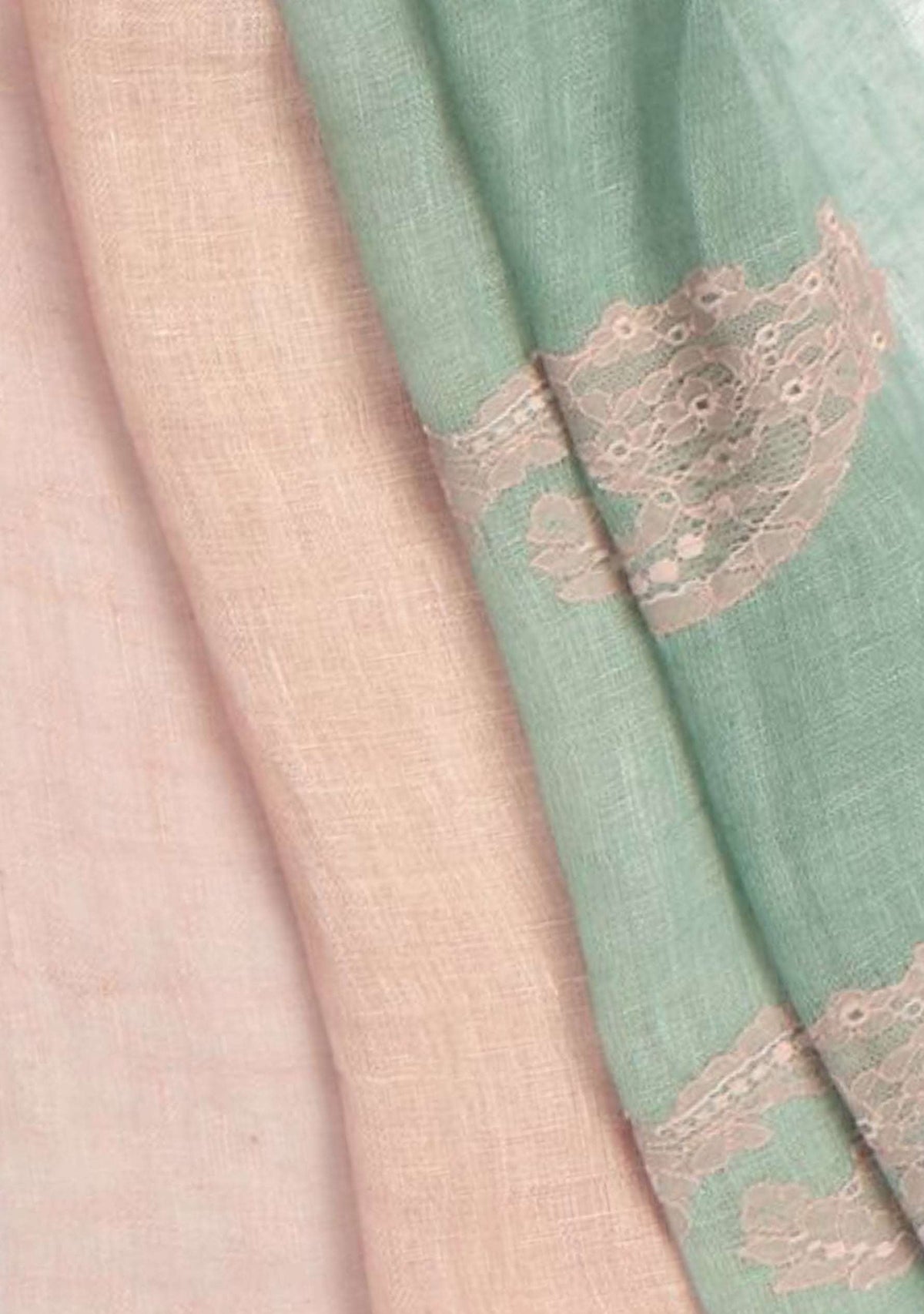 Lt. Sage Green & Peanut Ombre Linen Scarf Peanut Lace