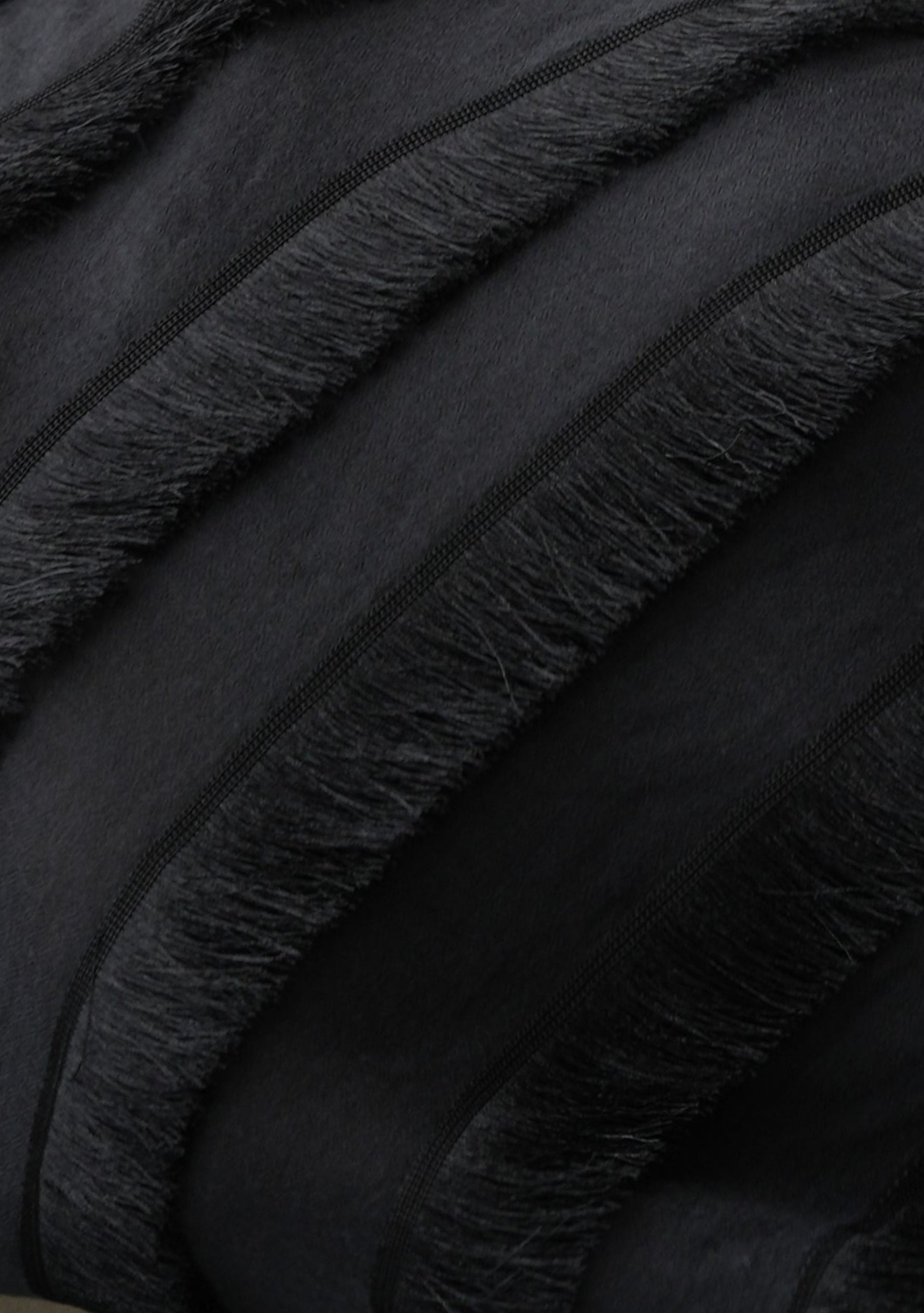 Charcoal Wool and Silk Scarf with Black Fringe Panels