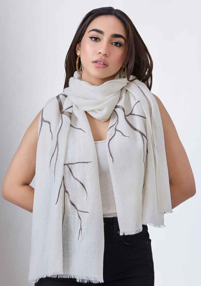 Ivory Cashmere Scarf
Taupe Embroidery