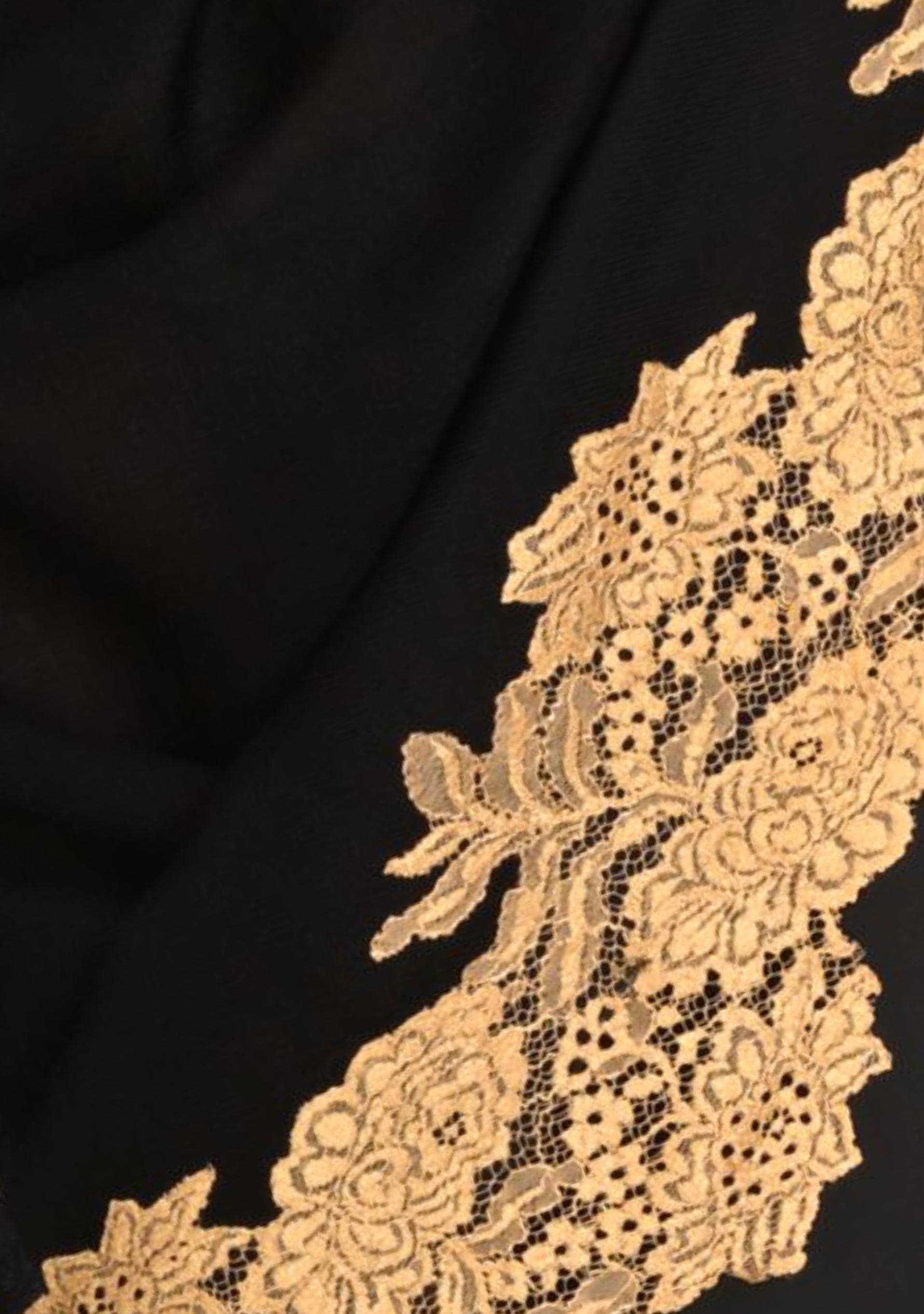 Black Silk And Wool Scarf with a Dk. Gold
 Floral Lace Border