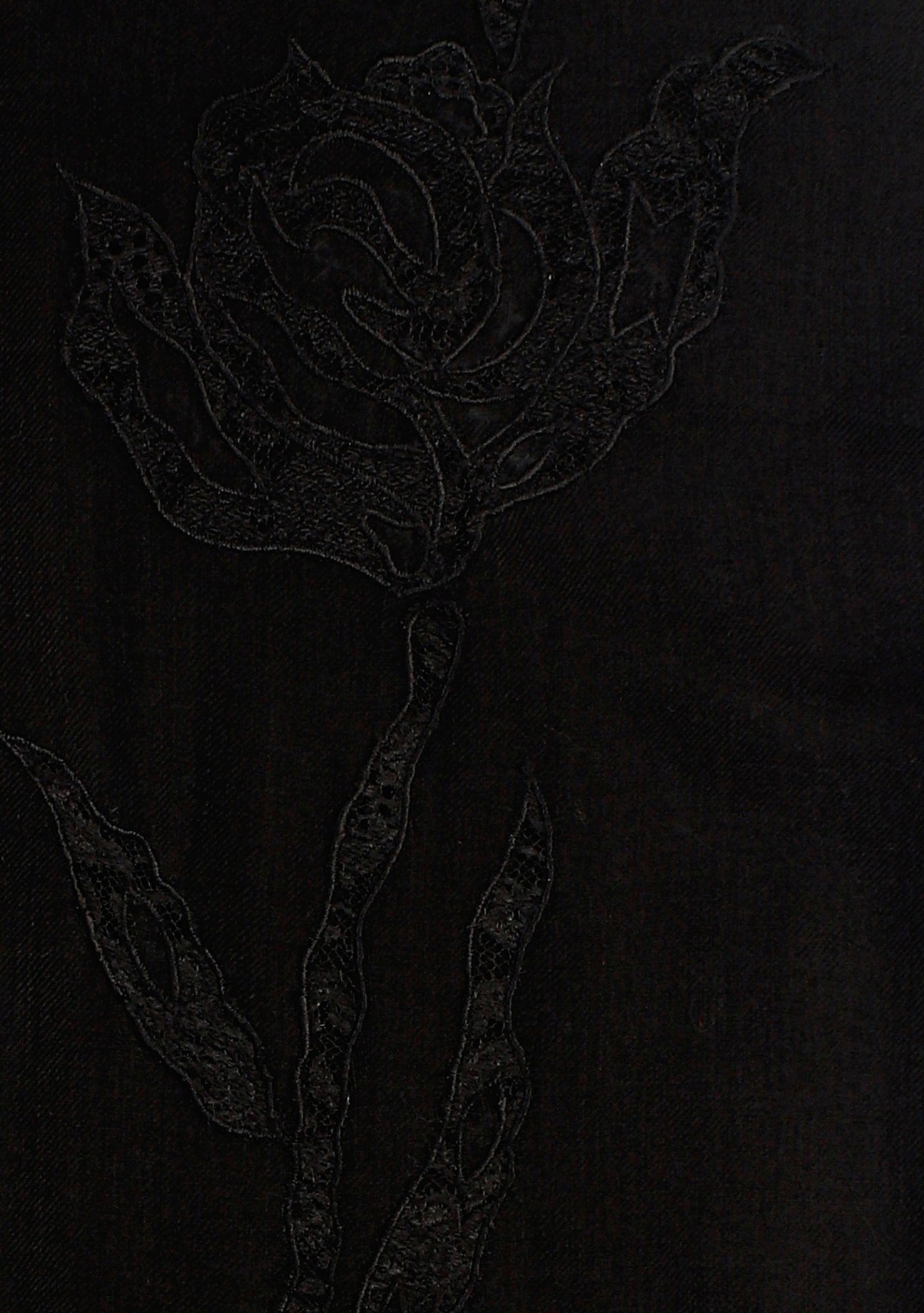 Black Cashmere Scarf with Black Rose Lace Applique