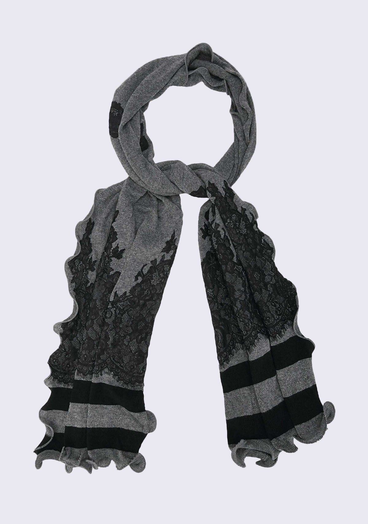 Charcoal Melange & Black Wool Stole 
Black Lace