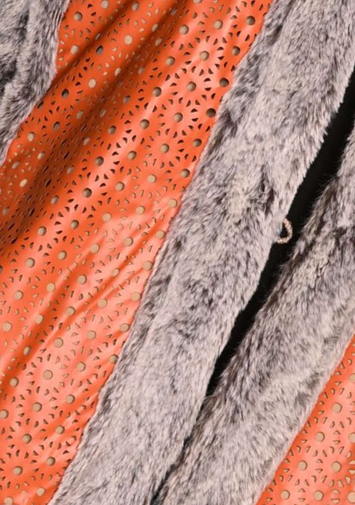 Orange Faux Leather & Taupe Melange Wool Sleeveless Jacket Taupe Faux Fur