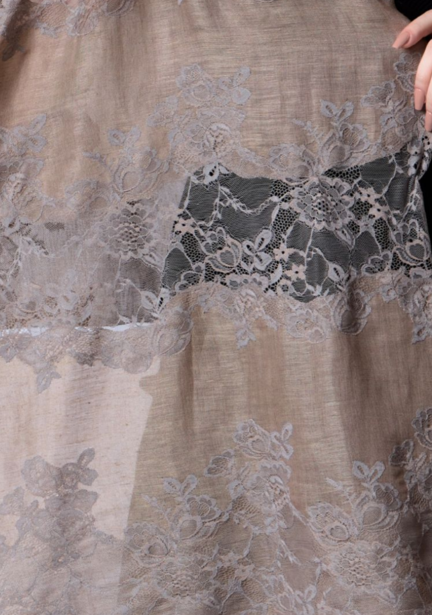 Taupe Linen & Modal Scarf Mousse Lace Panels