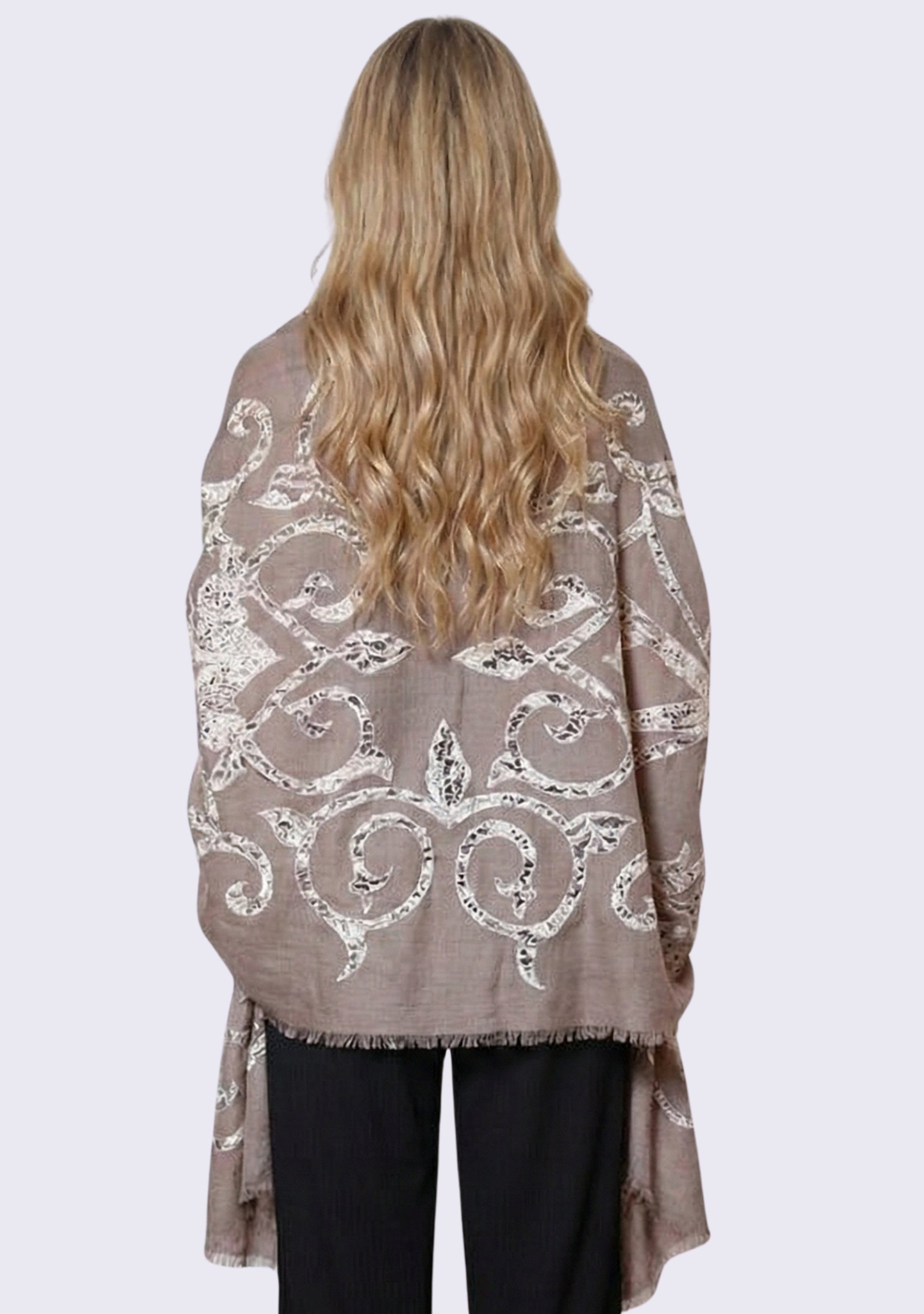 Taupe Cashmere Scarf 
Beige Lace