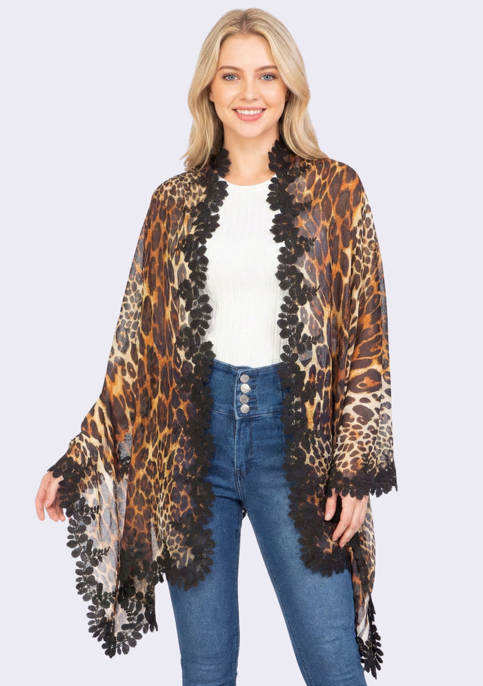 Leopard Print Modal & Silk Scarf 
Black Lace