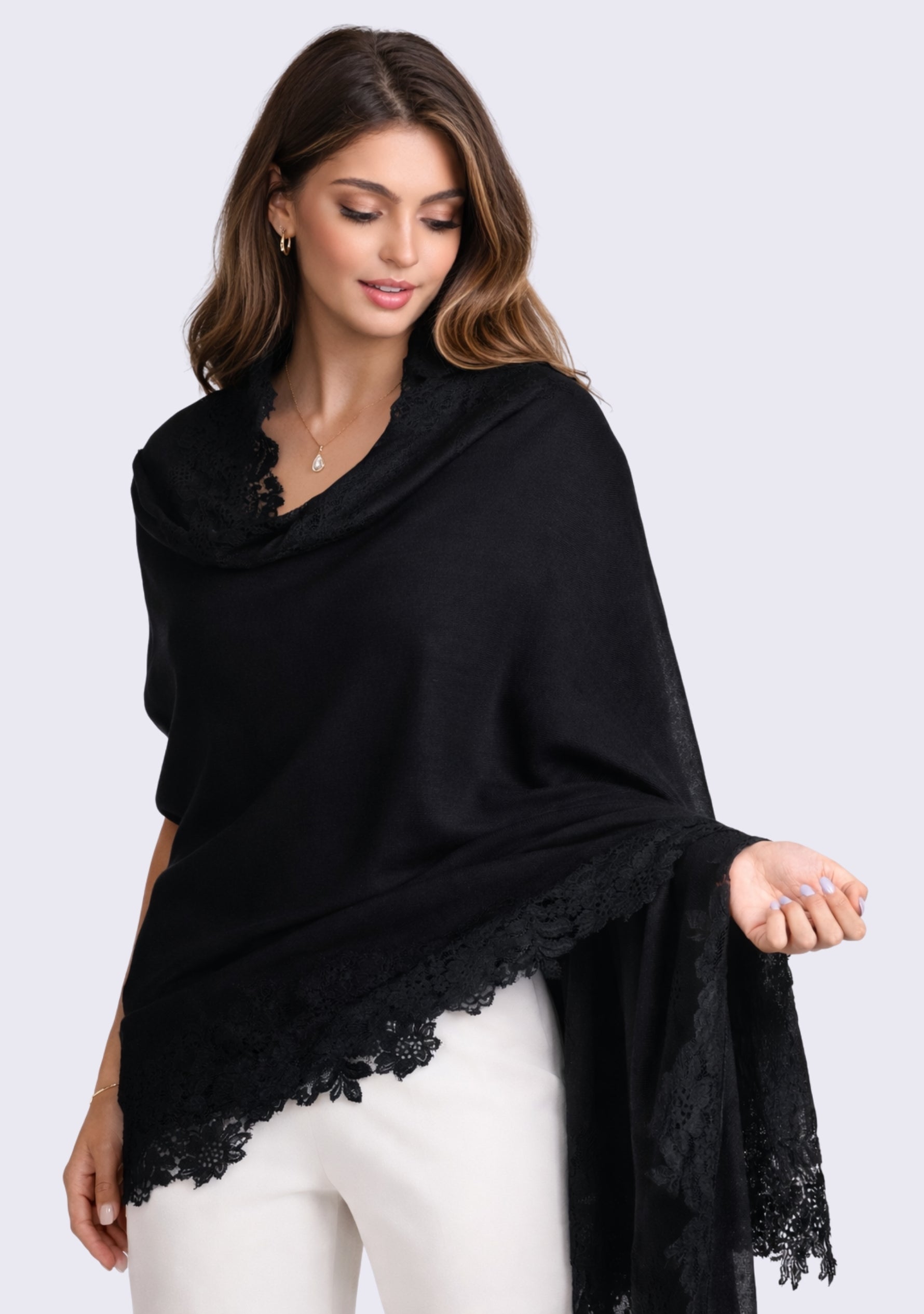 Black Wool & Silk Scarf
Black Lace