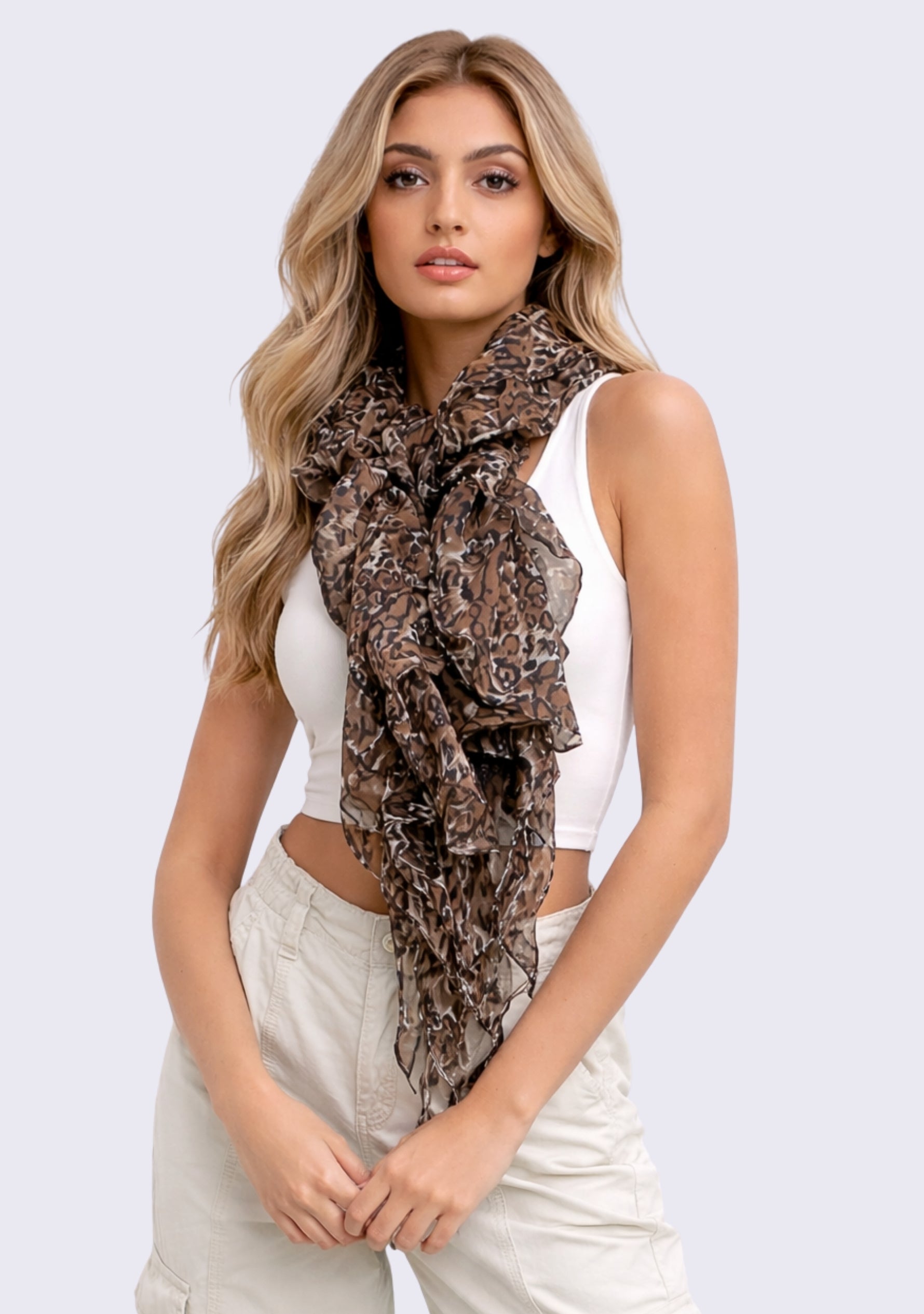 Leopard Print Georgette Elasticated Scarf