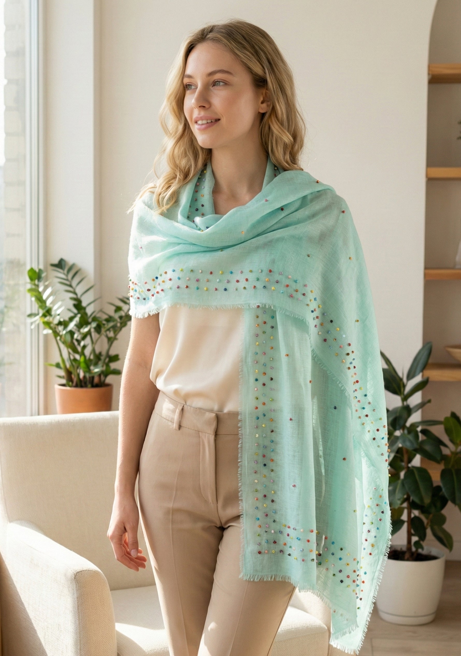 Lt. Mint Linen & Modal Scarf
Multi-colored Pearls