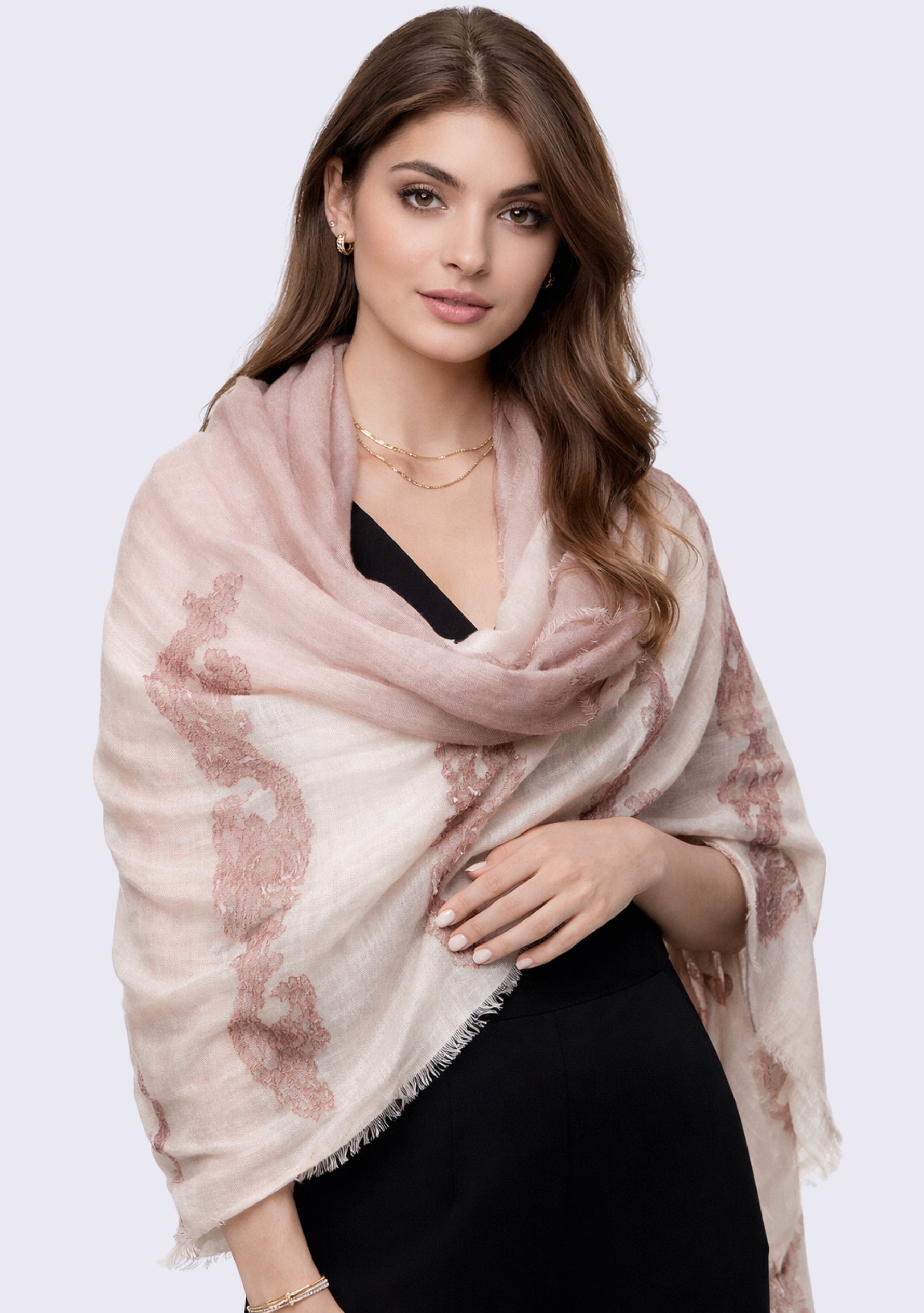 Lt. Copper & Copper Ombre Linen Scarf Copper Lace