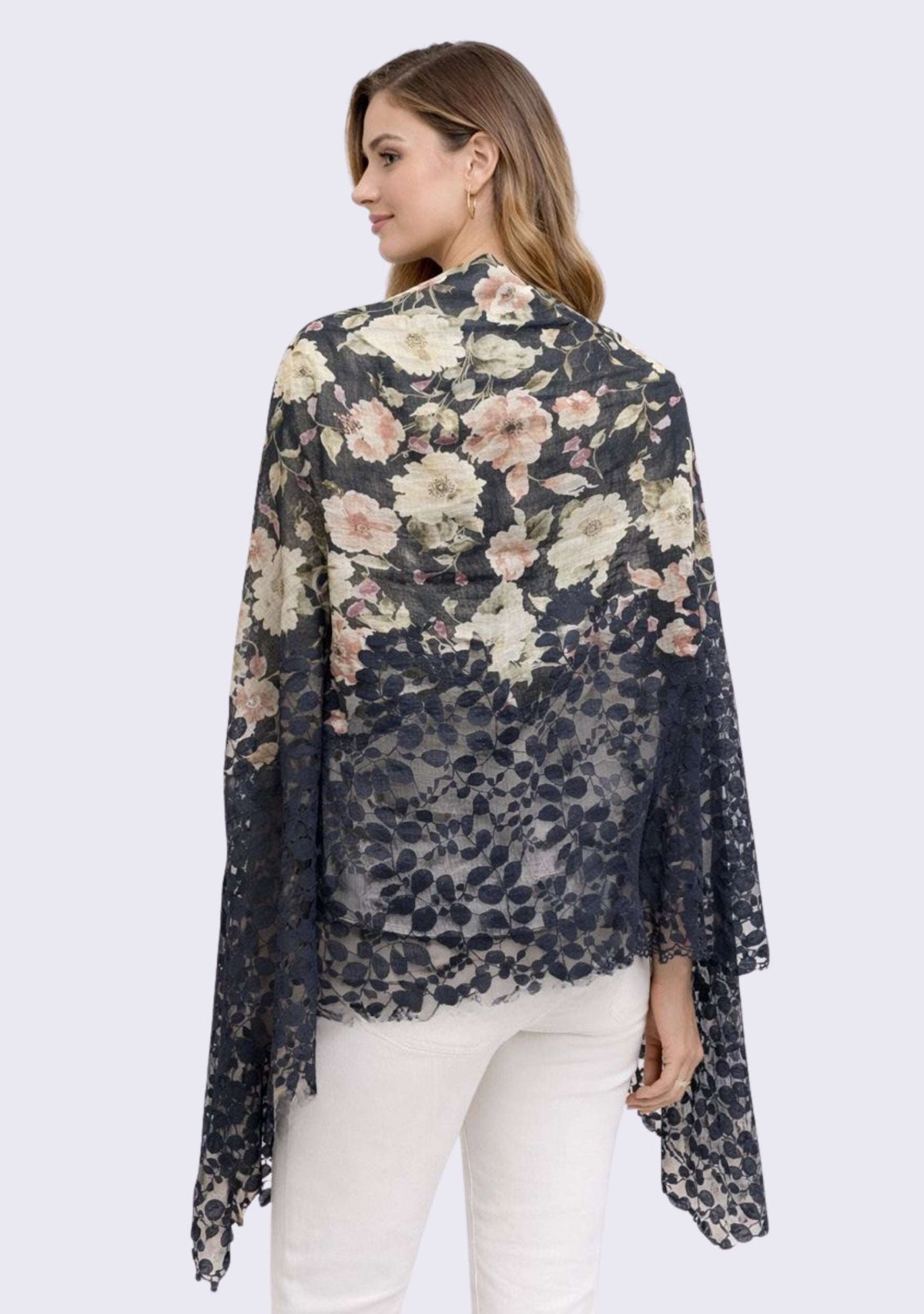 Linen Print Scarf Dk. Gray Lace