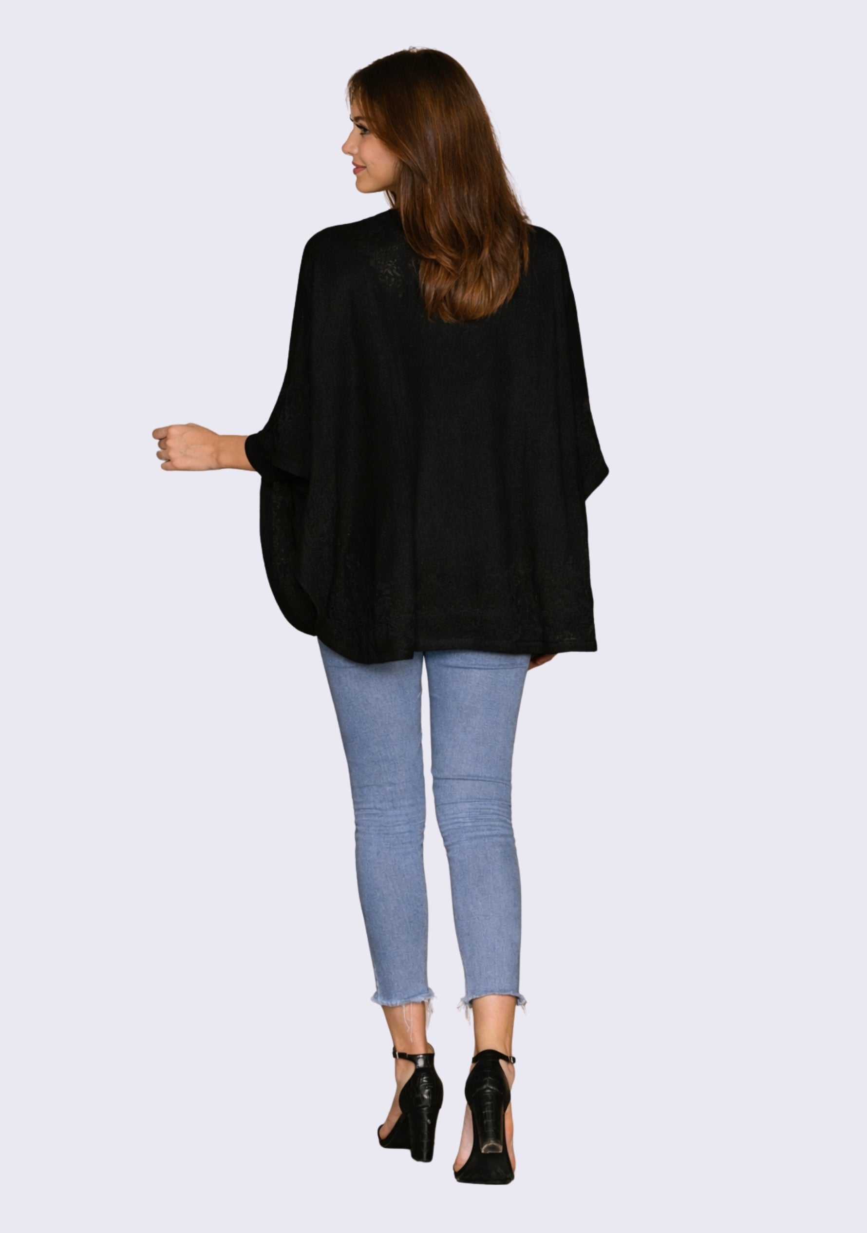 Black Wool Collared Cape 
Black Lace