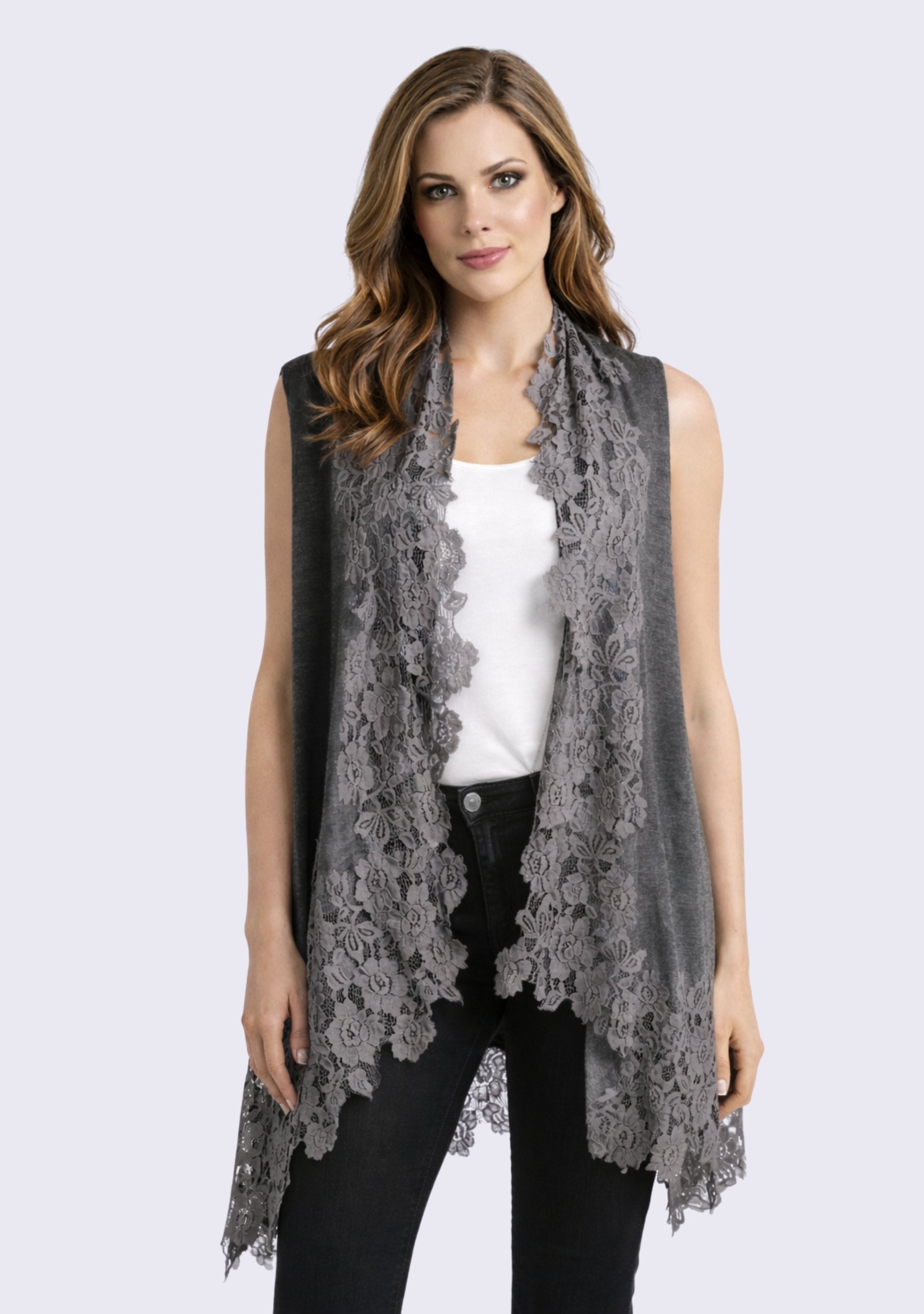 Dk. Gray & Gray Melange Wool Sleeveless Jacket Gray Lace