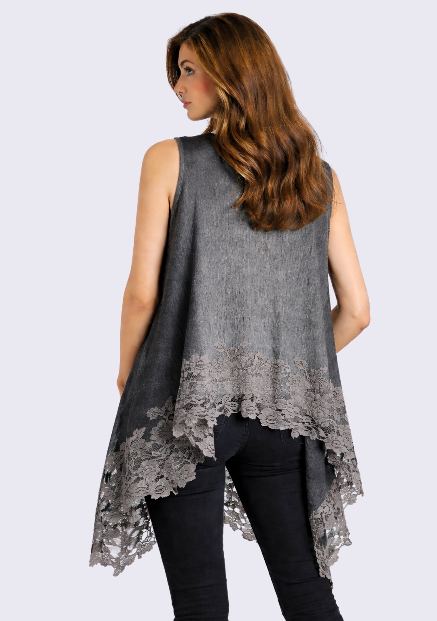Dk. Gray & Gray Melange Wool Sleeveless Jacket Gray Lace