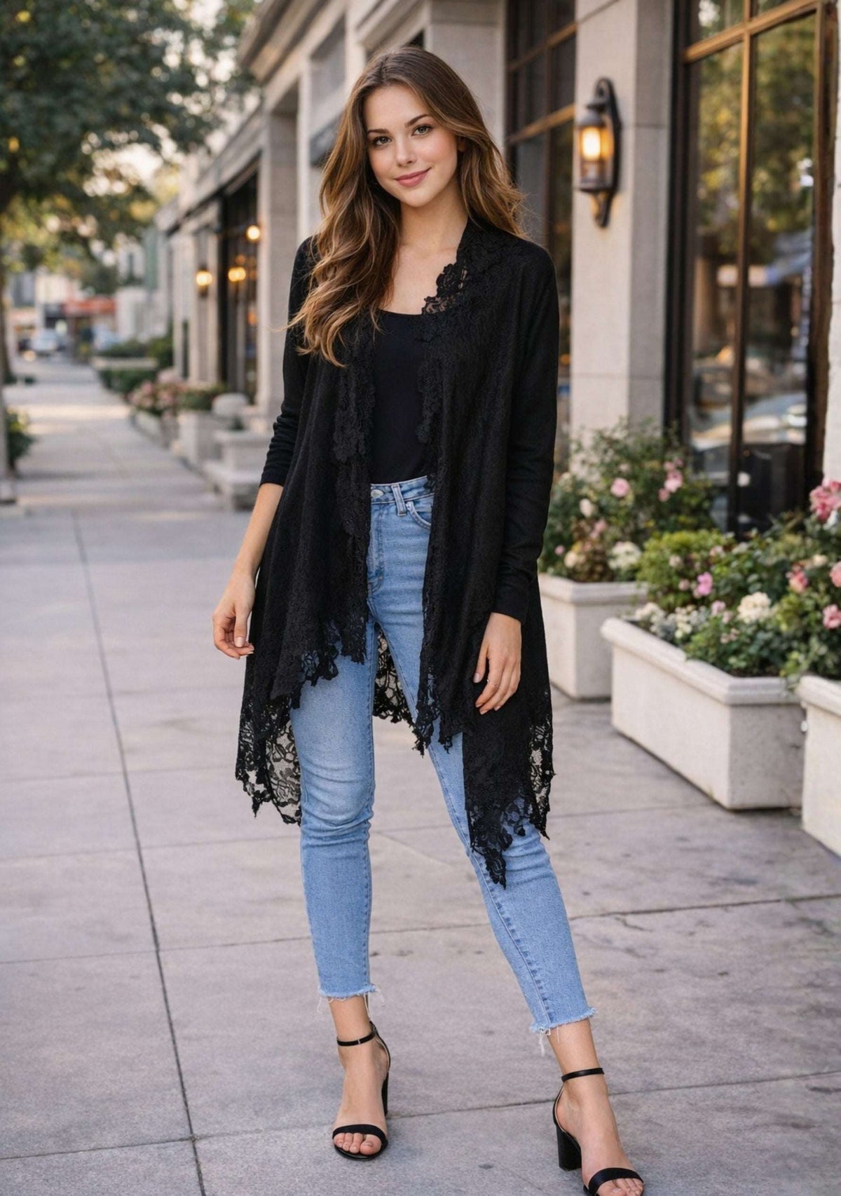 Black Knitted Wool Jacket 
Black Lace
