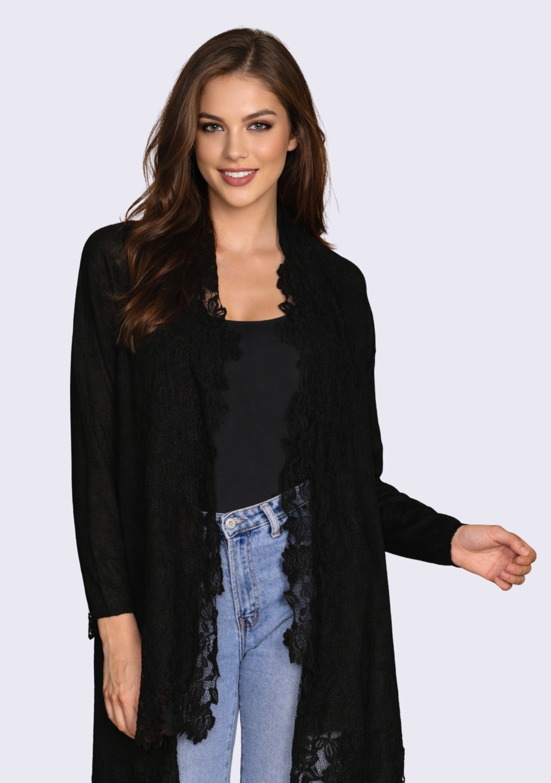 Black Knitted Wool Jacket 
Black Lace