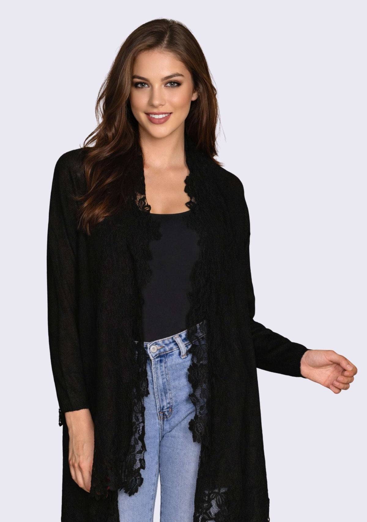 Black Knitted Wool Jacket 
Black Lace