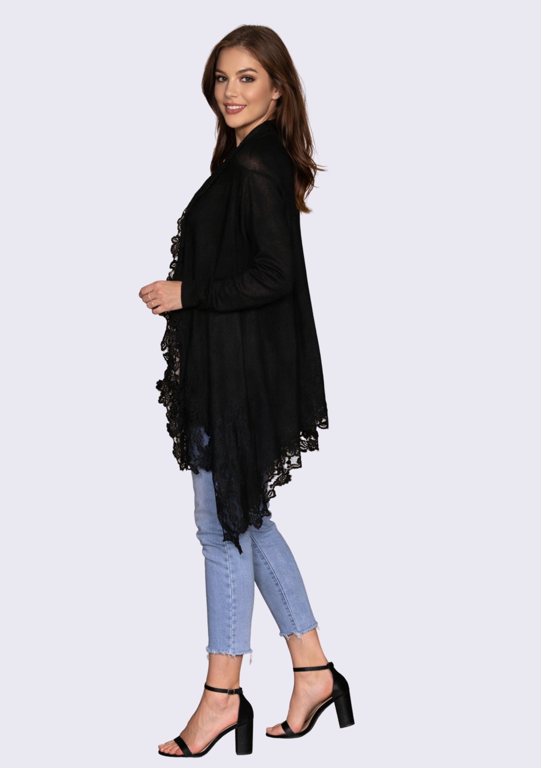 Black Knitted Wool Jacket 
Black Lace