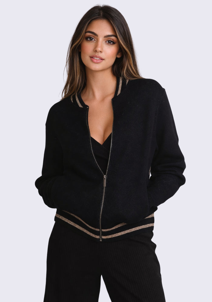 Black & Tobacco Brown Leopard Jacquard Jacket and Black Pant Lounge Set