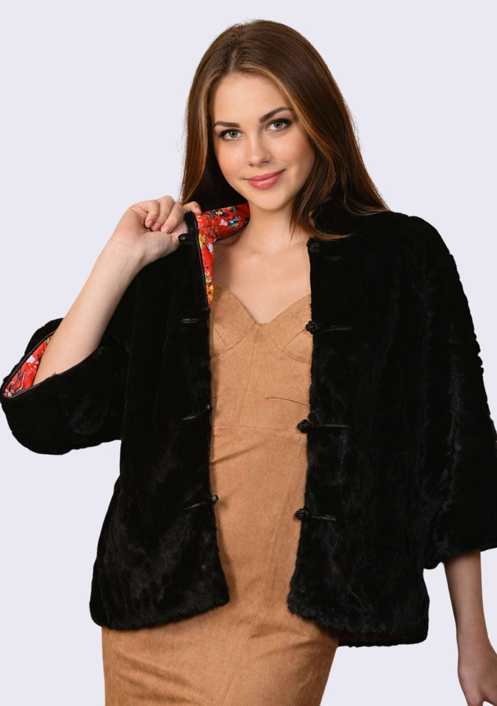 Black Faux Fur Jacket 
Black Faux Leather Trims