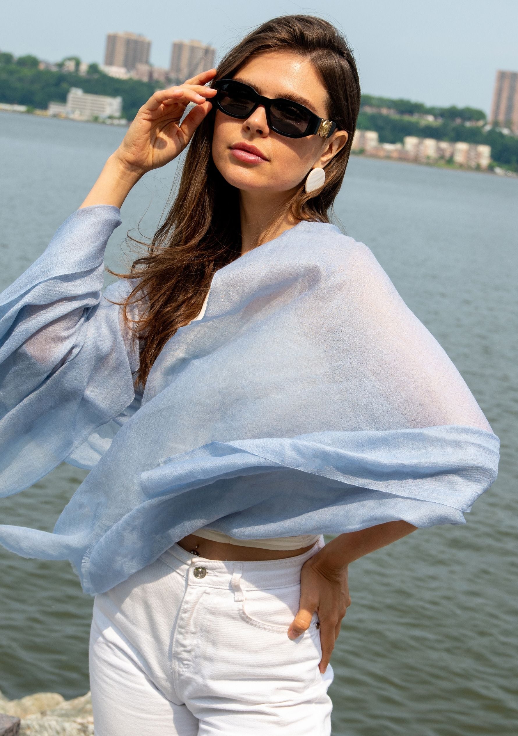 Pale Blue Superfine Cashmere Pashmina Scarf