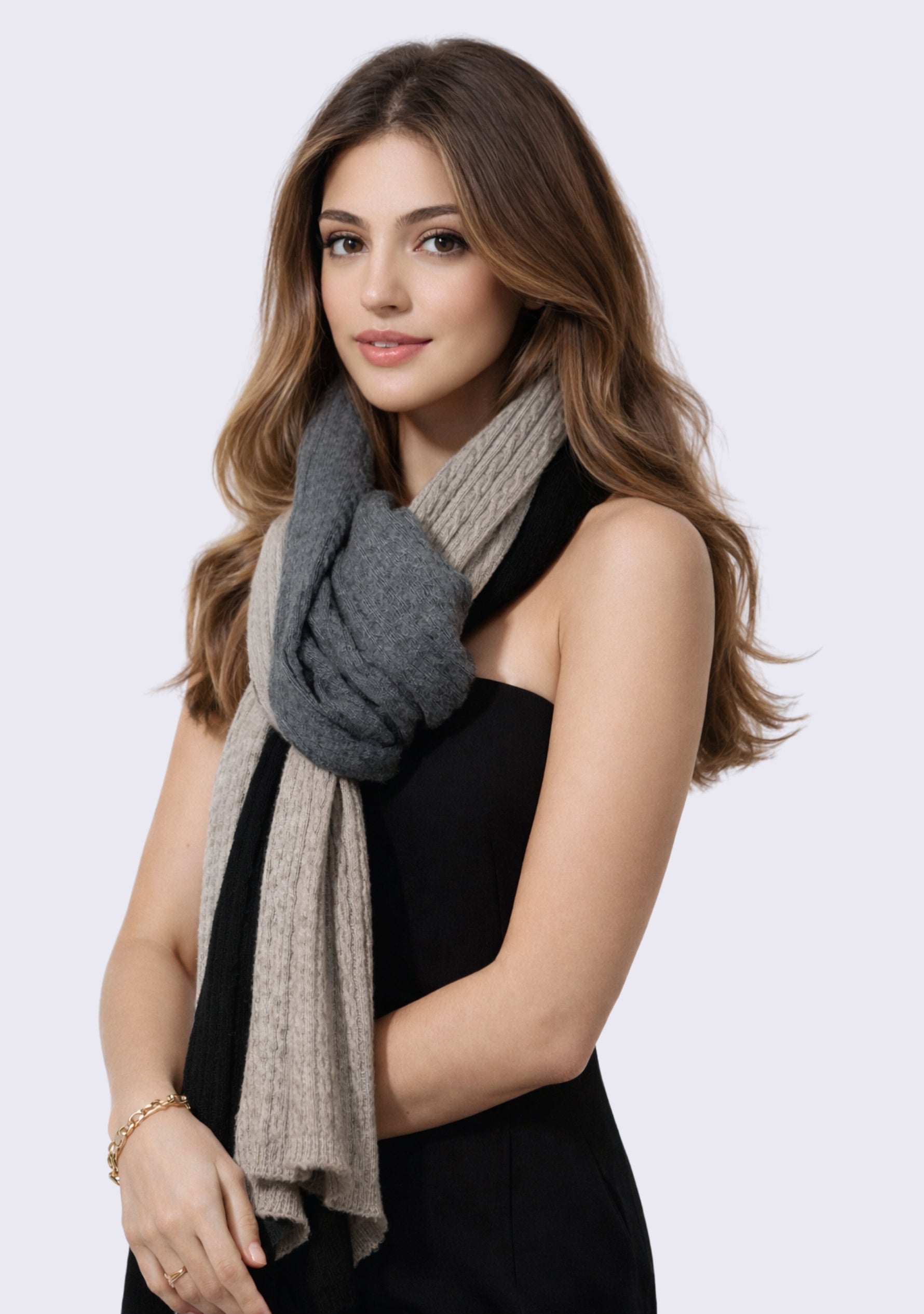 Taupe Melange, DK. Gray Melange & Black Wool Muffler