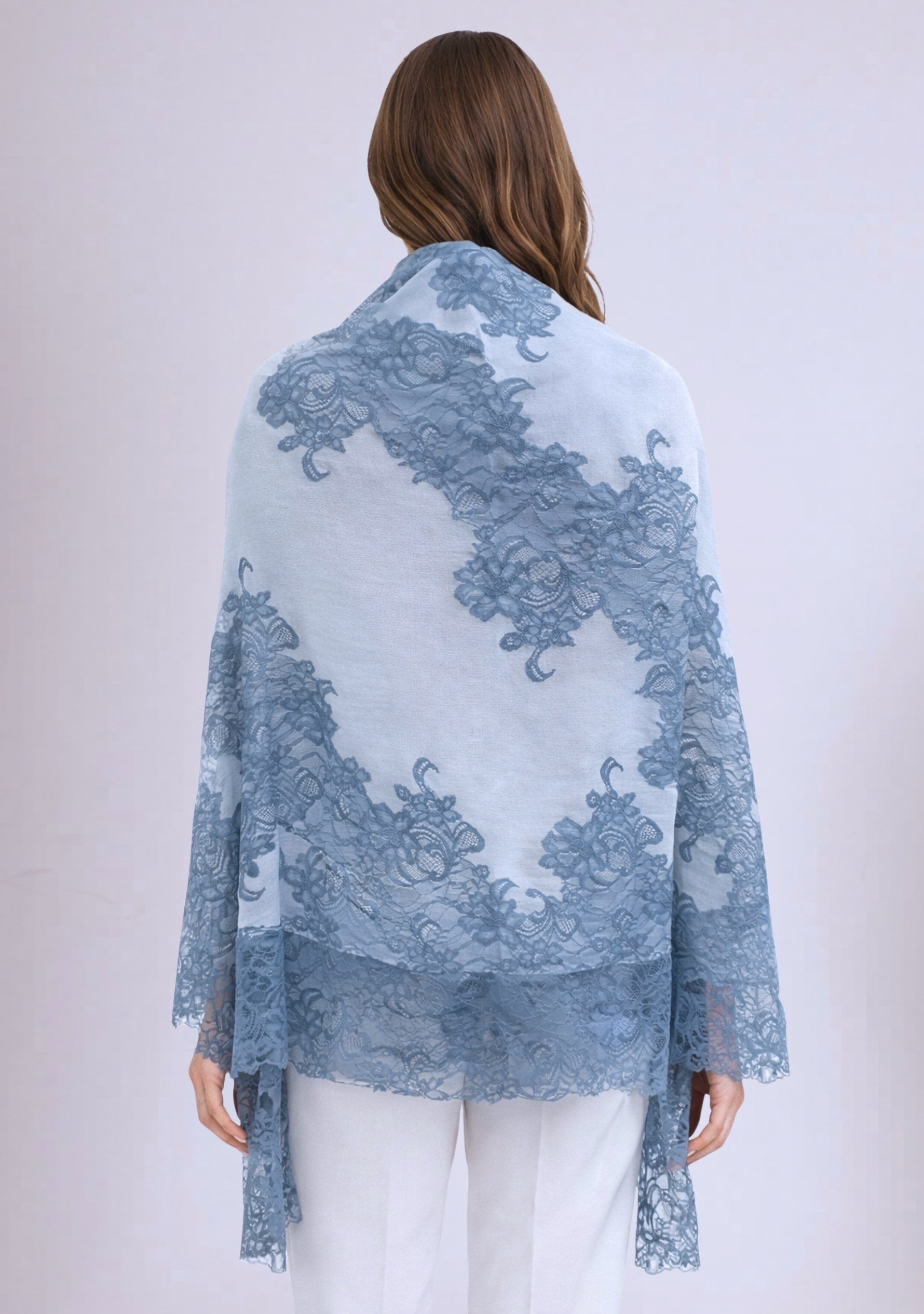 Powder Blue Modal Scarf Steel Blue Lace