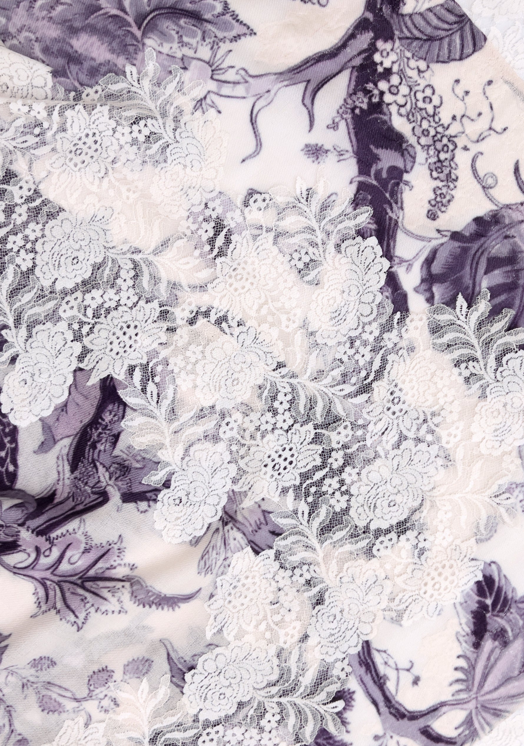 Violet Jacobean Print Wool & Silk Scarf Ivory Lace
