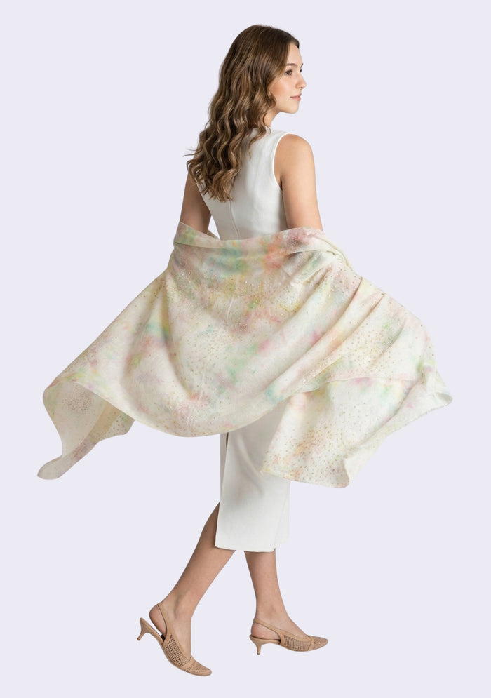 Multi-Pastel Cashmere Scarf Ivory Pearls