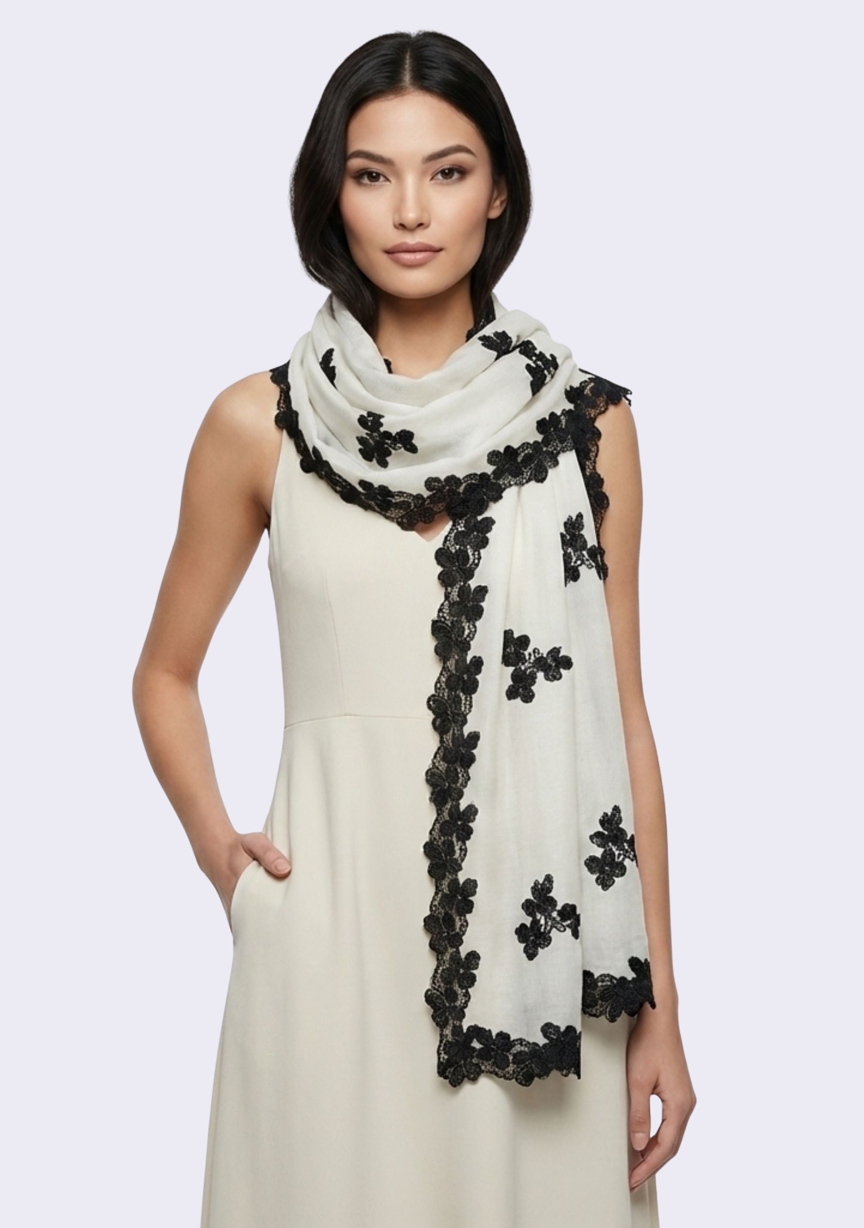 Ivory Modal Scarf Black Lace