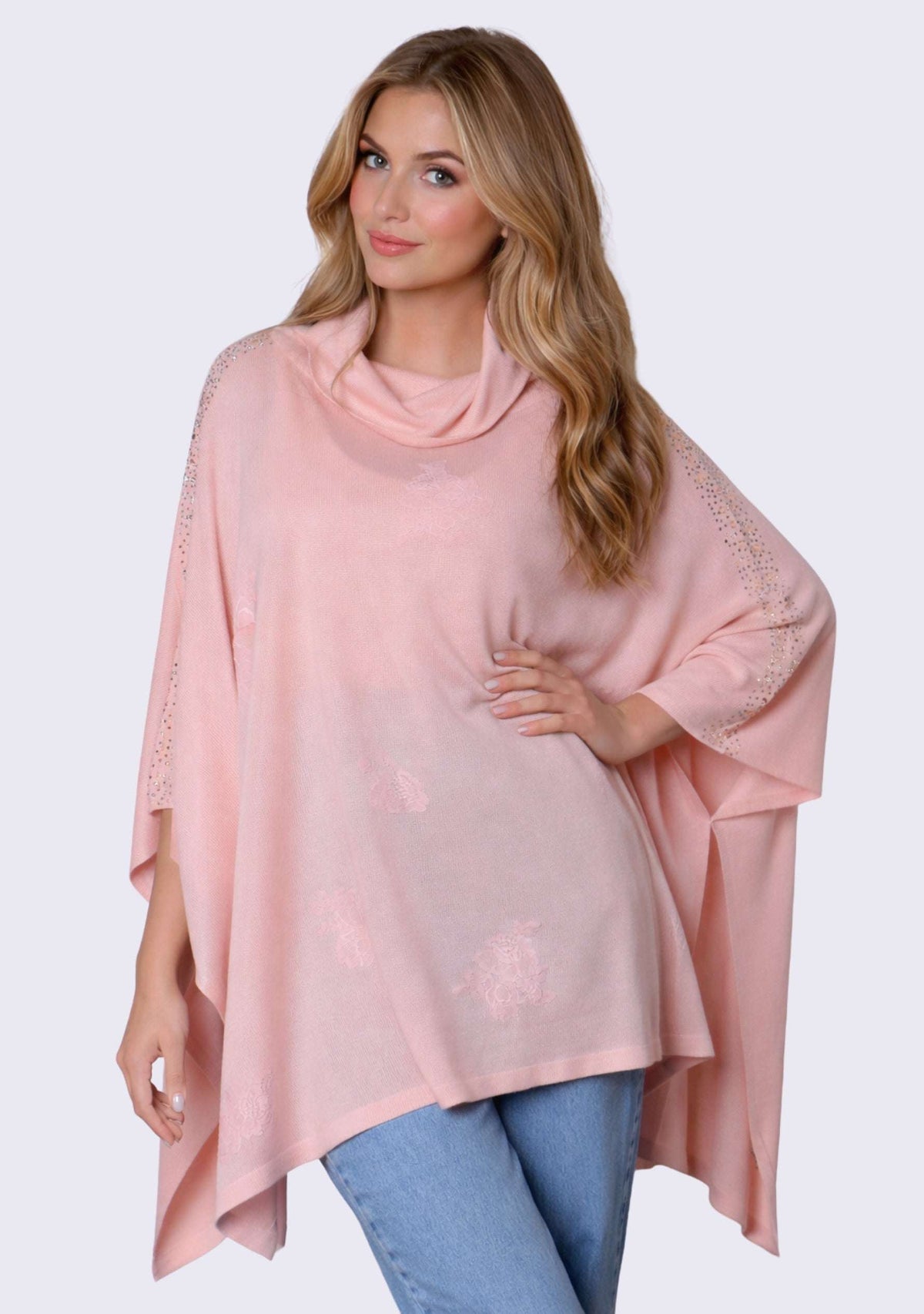 Pink Bamboo Poncho Pink Lace & Multi-Colored Crystals