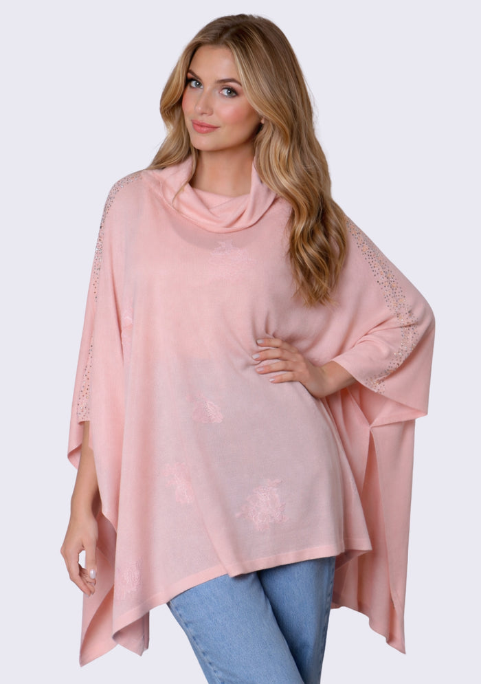 Pink Bamboo Poncho Pink Lace & Multi-Colored Crystals