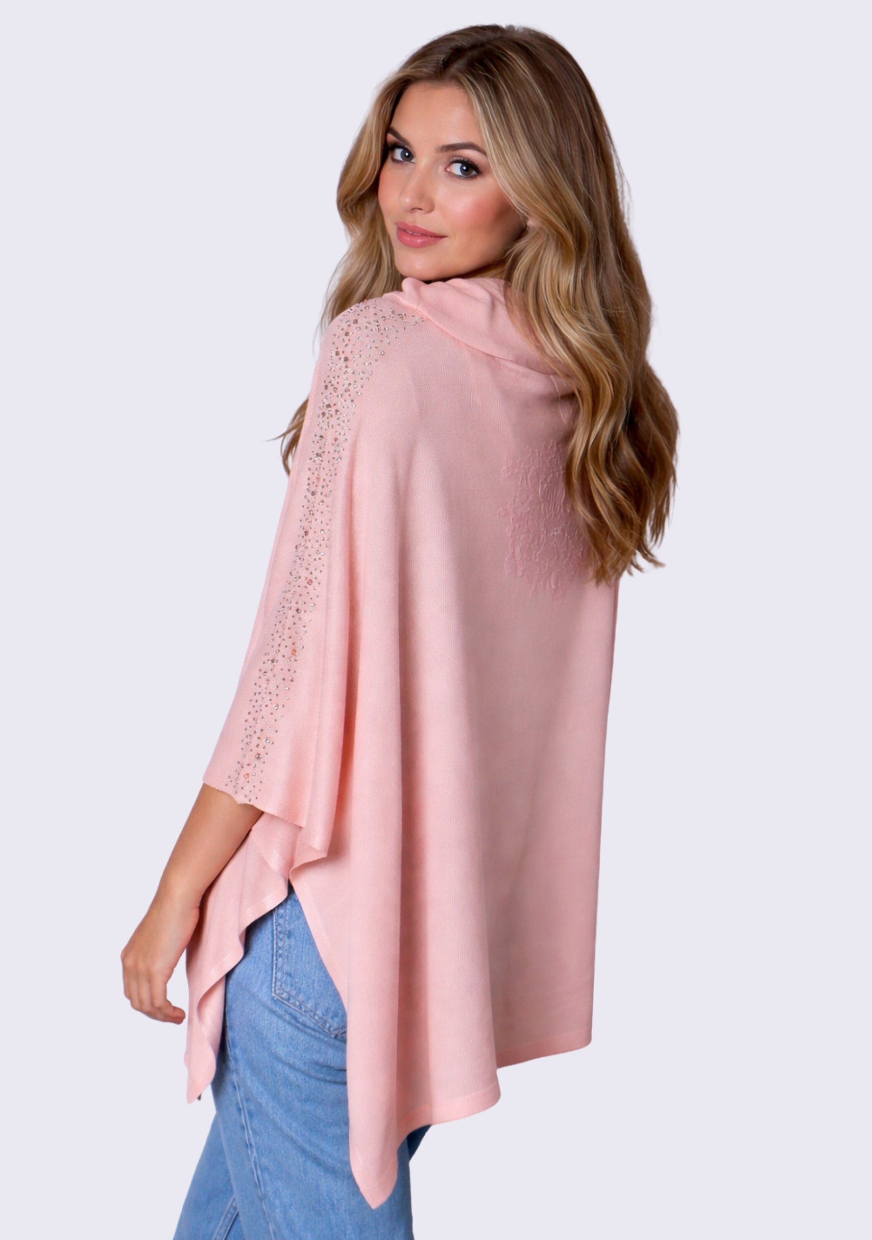 Pink Bamboo Poncho Pink Lace & Multi-Colored Crystals