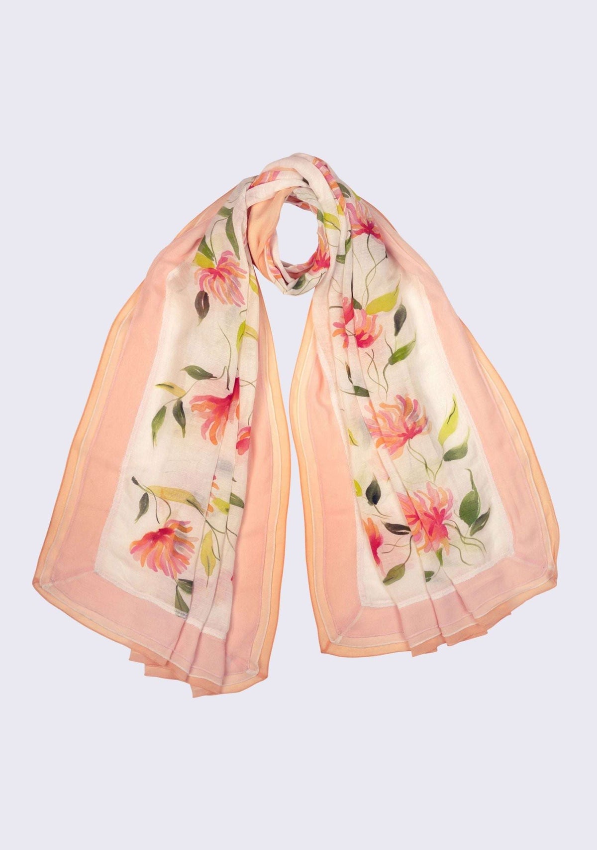 Ivory Linen & Modal Scarf Hand-Painted, Border & Lace Trim