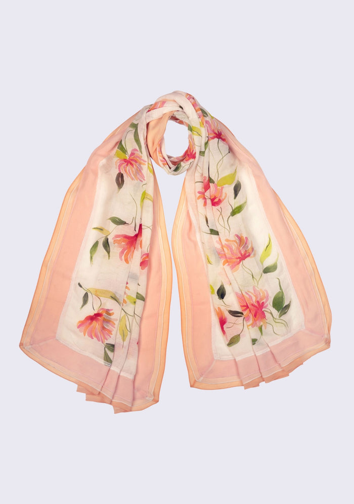 Ivory Linen & Modal Scarf 
Hand-Painted, Frill & Lace