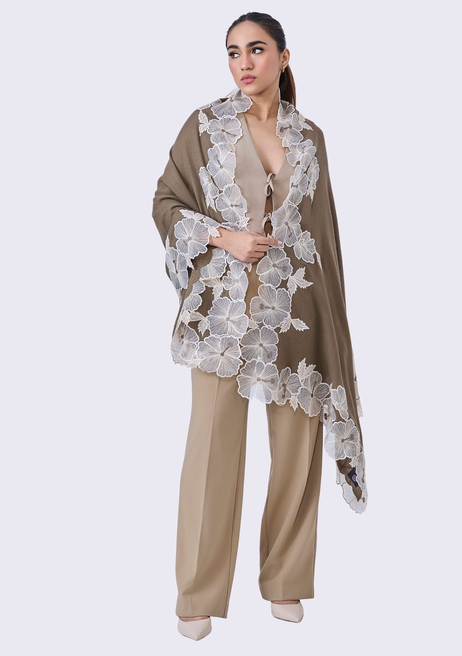 Stone Cashmere Scarf
Ivory Embroidery