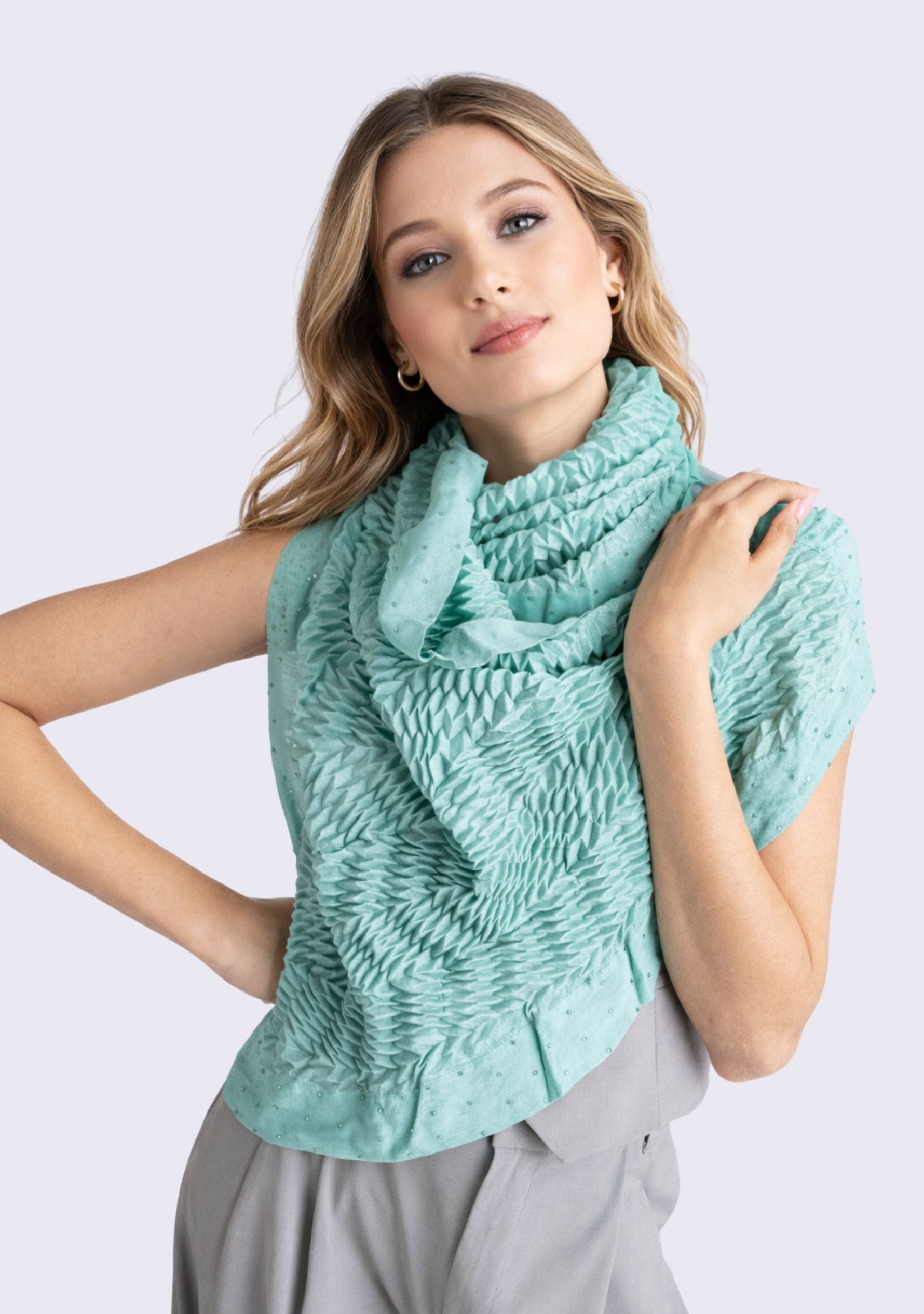 Foam Green Wool & Silk Scarf Crystal Border