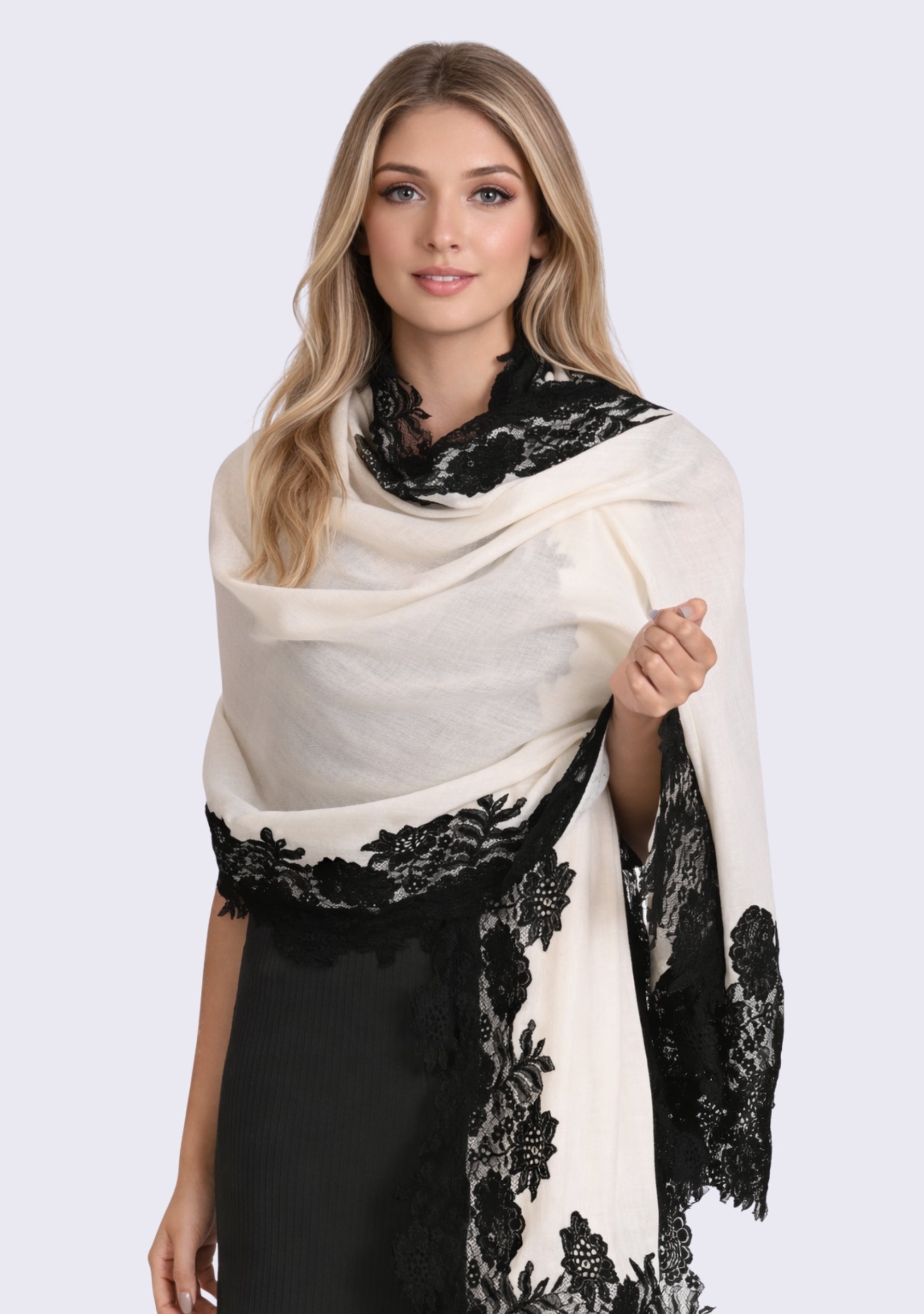 Ivory Wool & Silk Scarf
Black Lace