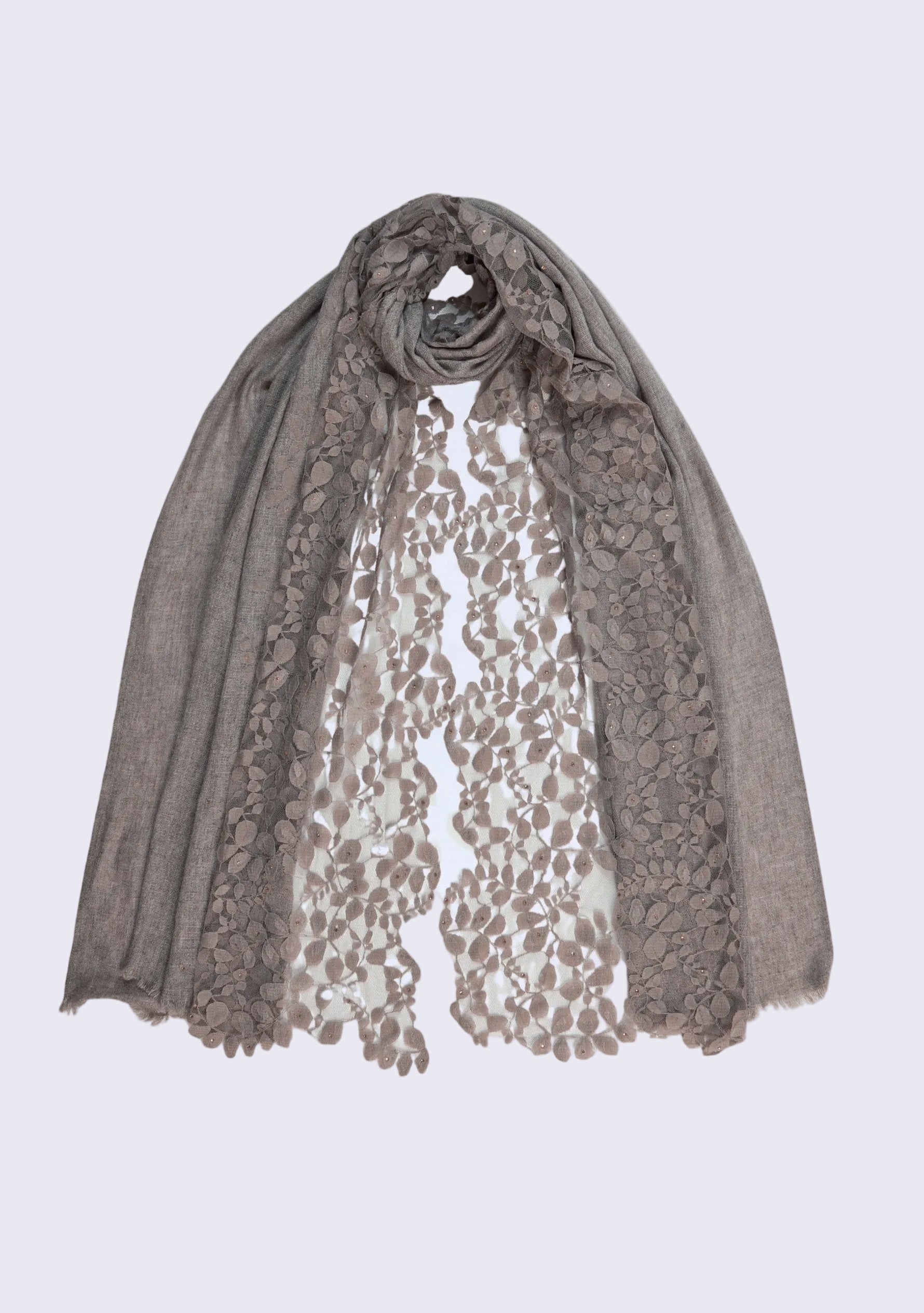 Natural Melange Wool Scarf Natural Lace & Gold Swarovski