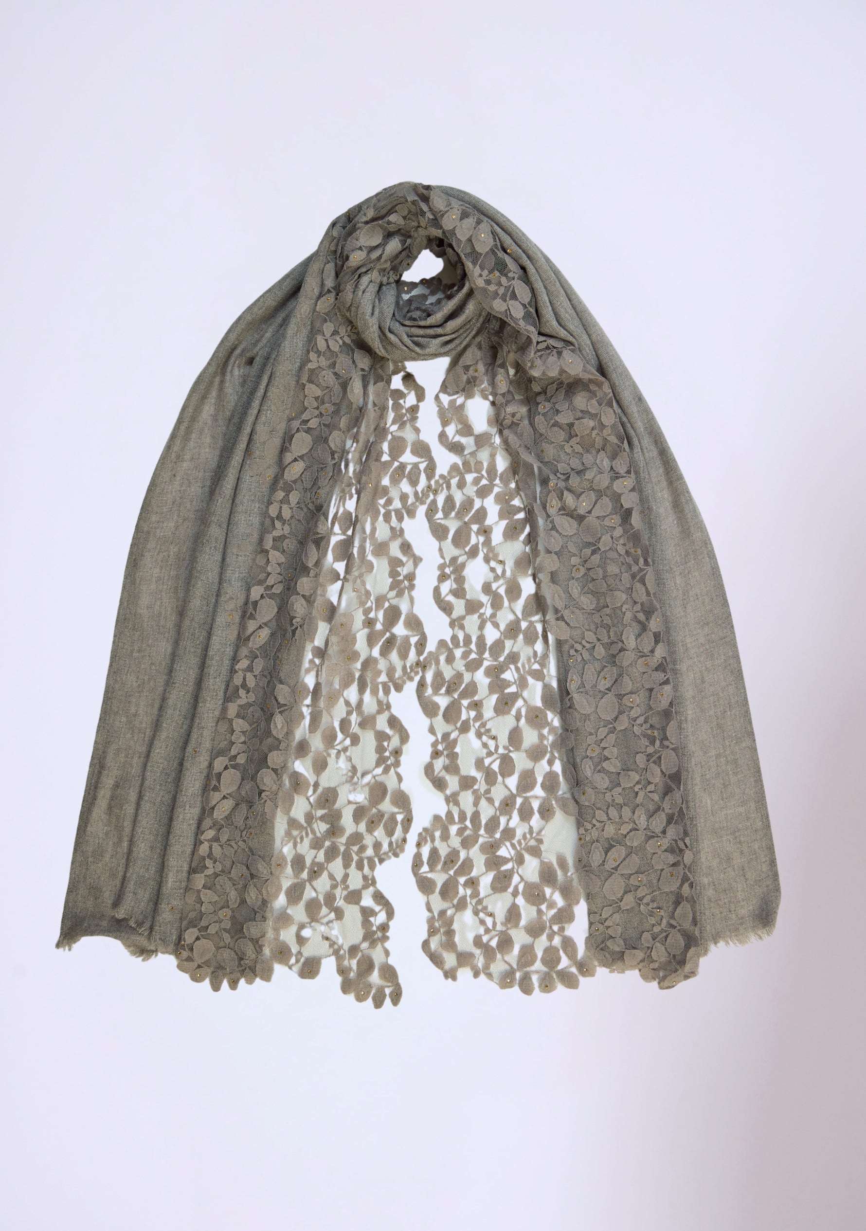 Natural Melange Wool Scarf Natural Lace & Gold Swarovski