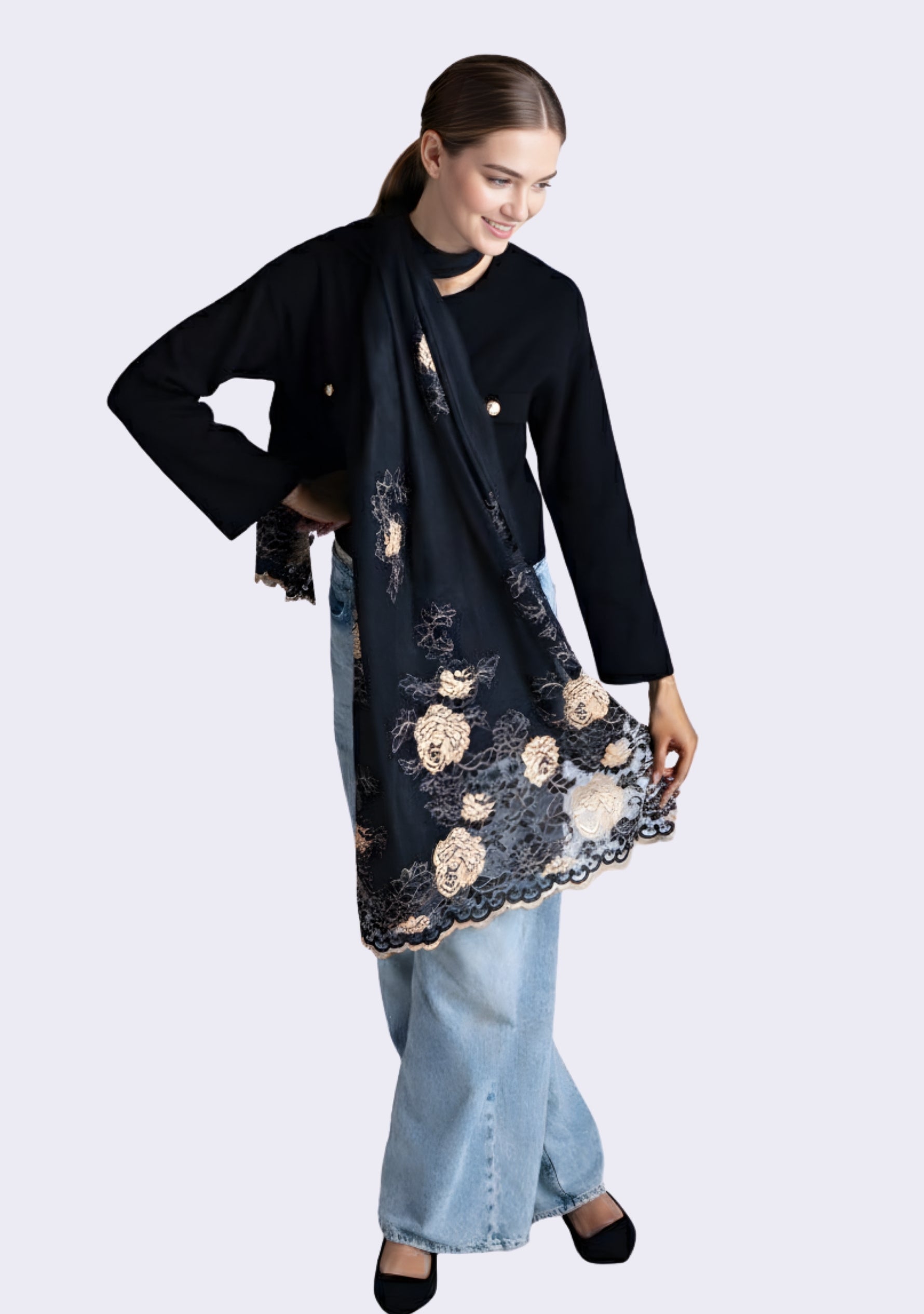 Black Cashmere Scarf
Black & Nude Lace