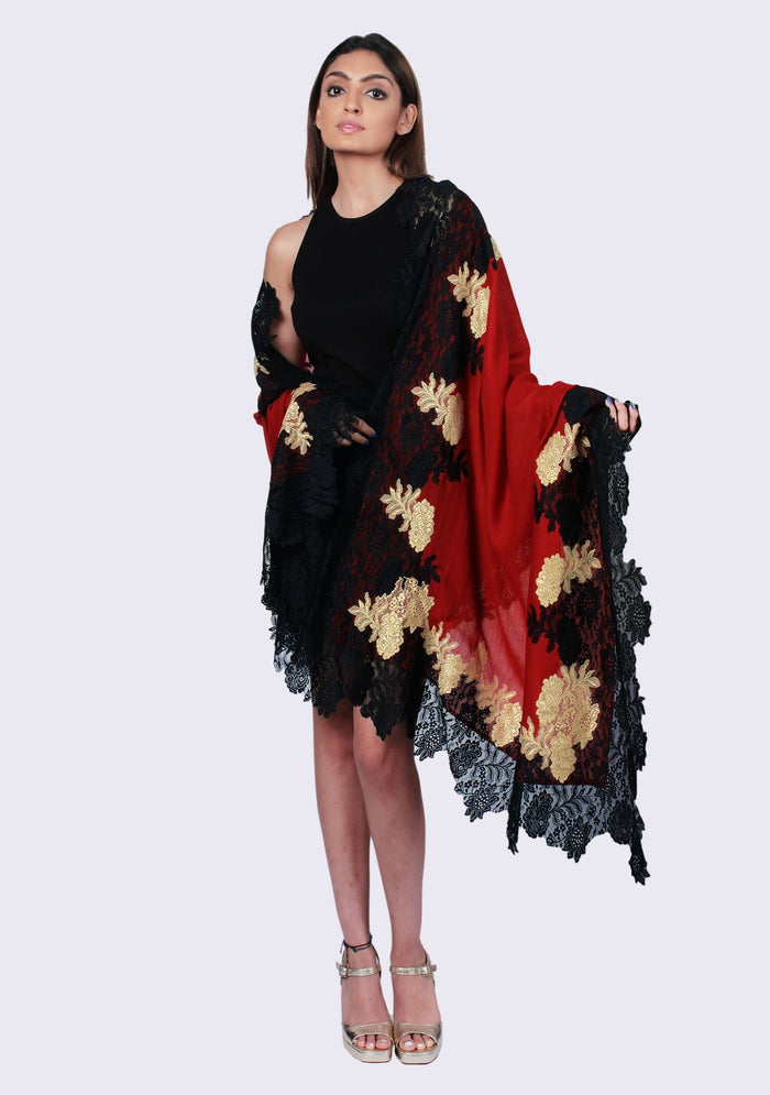 Maroon wool & Silk Scarf
Black & Dk. Gold Double Color Lace