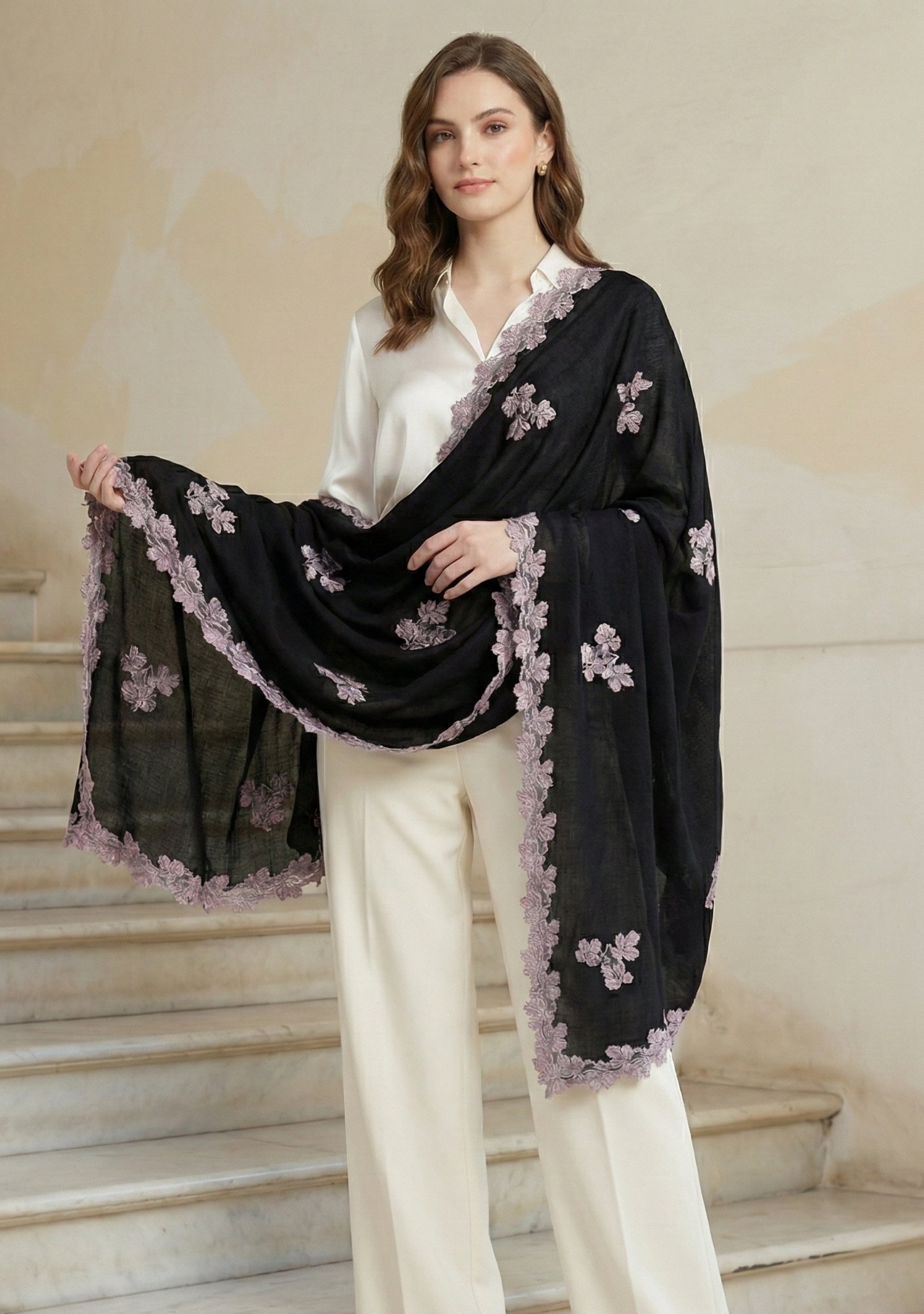 Black Silk & Wool Scarf
Silver Lace