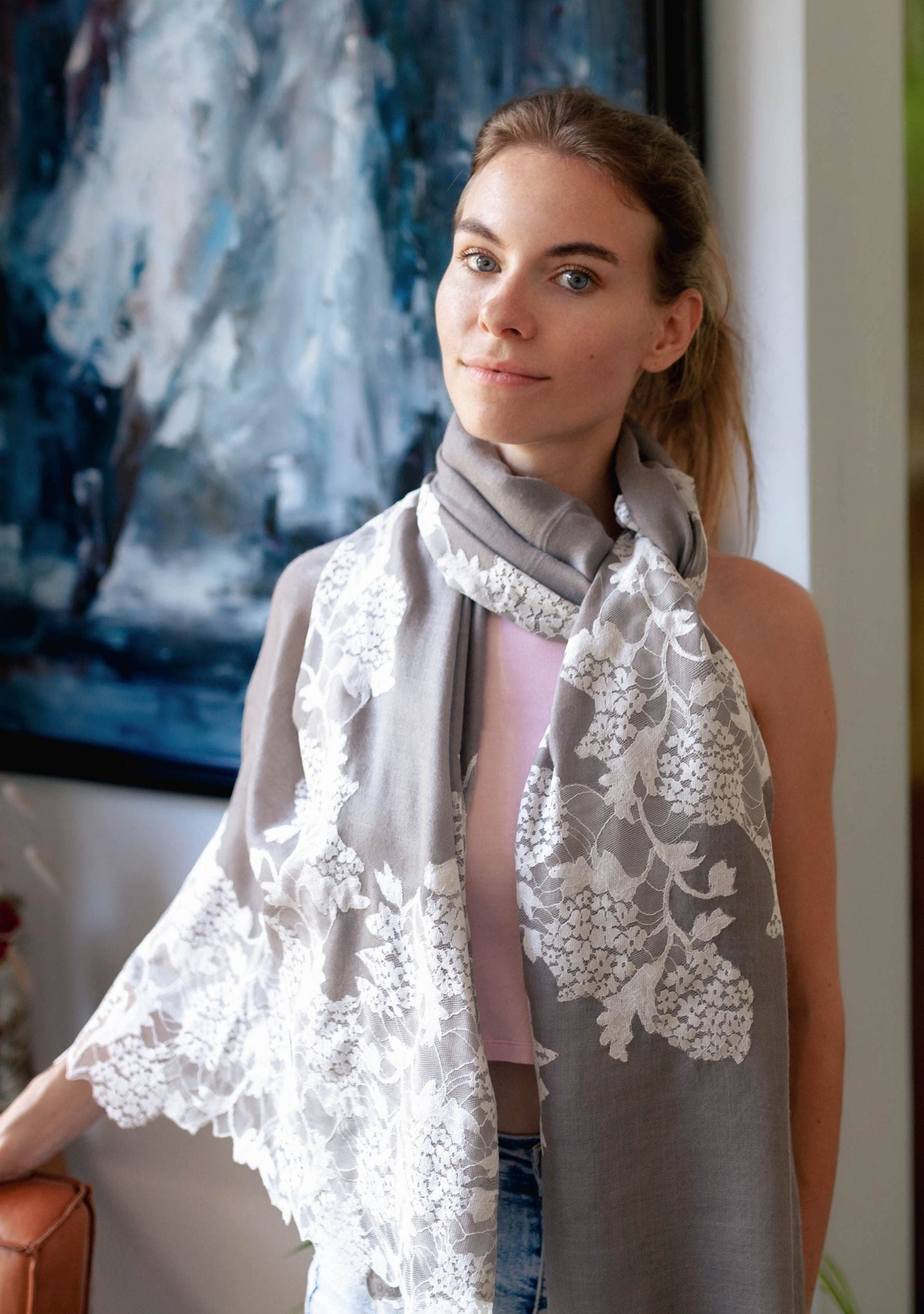 Mousse Wool & Silk Scarf White Lace