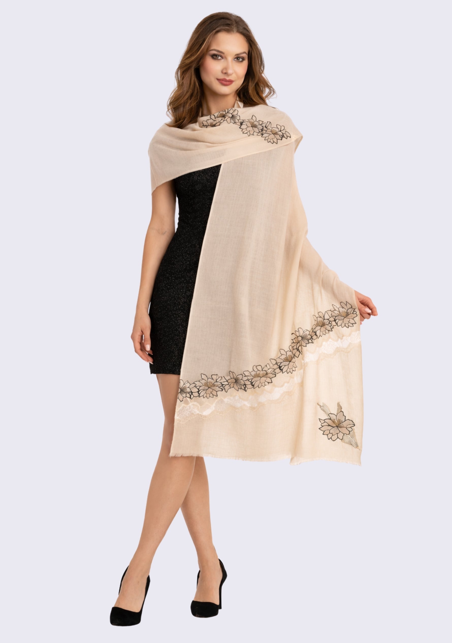Beige Cashmere Scarf Beige Embroidery Lace beige-cashmere-scarf-beige-embroidery-lace