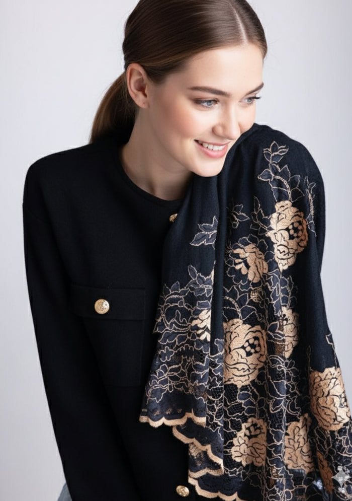 Black Cashmere Scarf
Black & Nude Lace