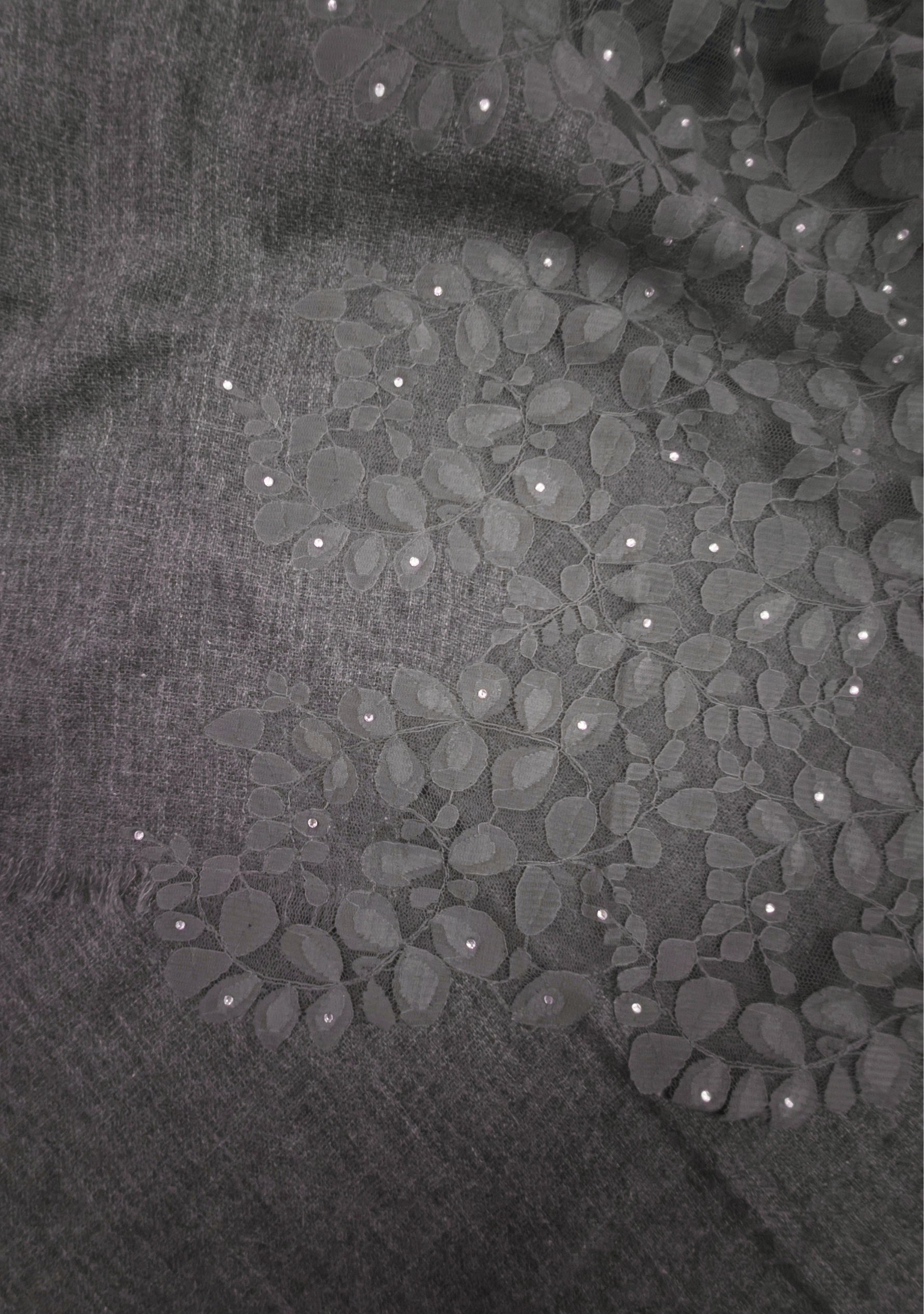Charcoal Melange Wool Scarf Charcoal Lace & Silver Swarovski
