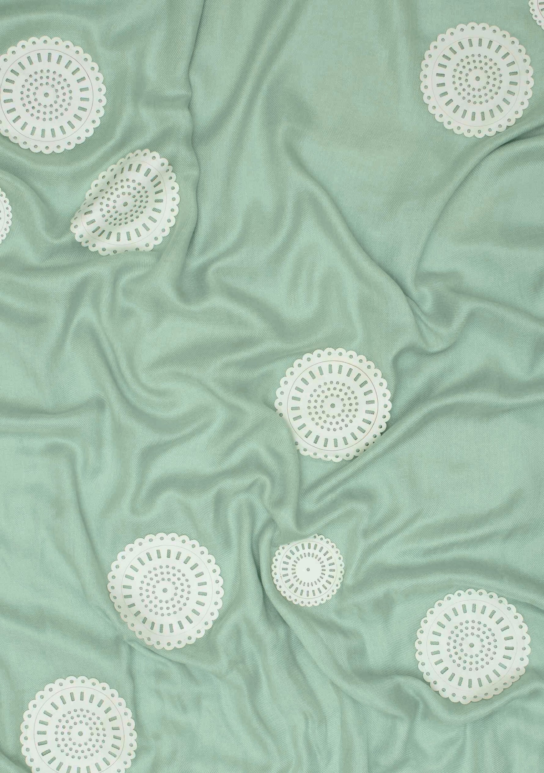 Lt. Sage Green Modal Scarf White Faux Leather Appliques